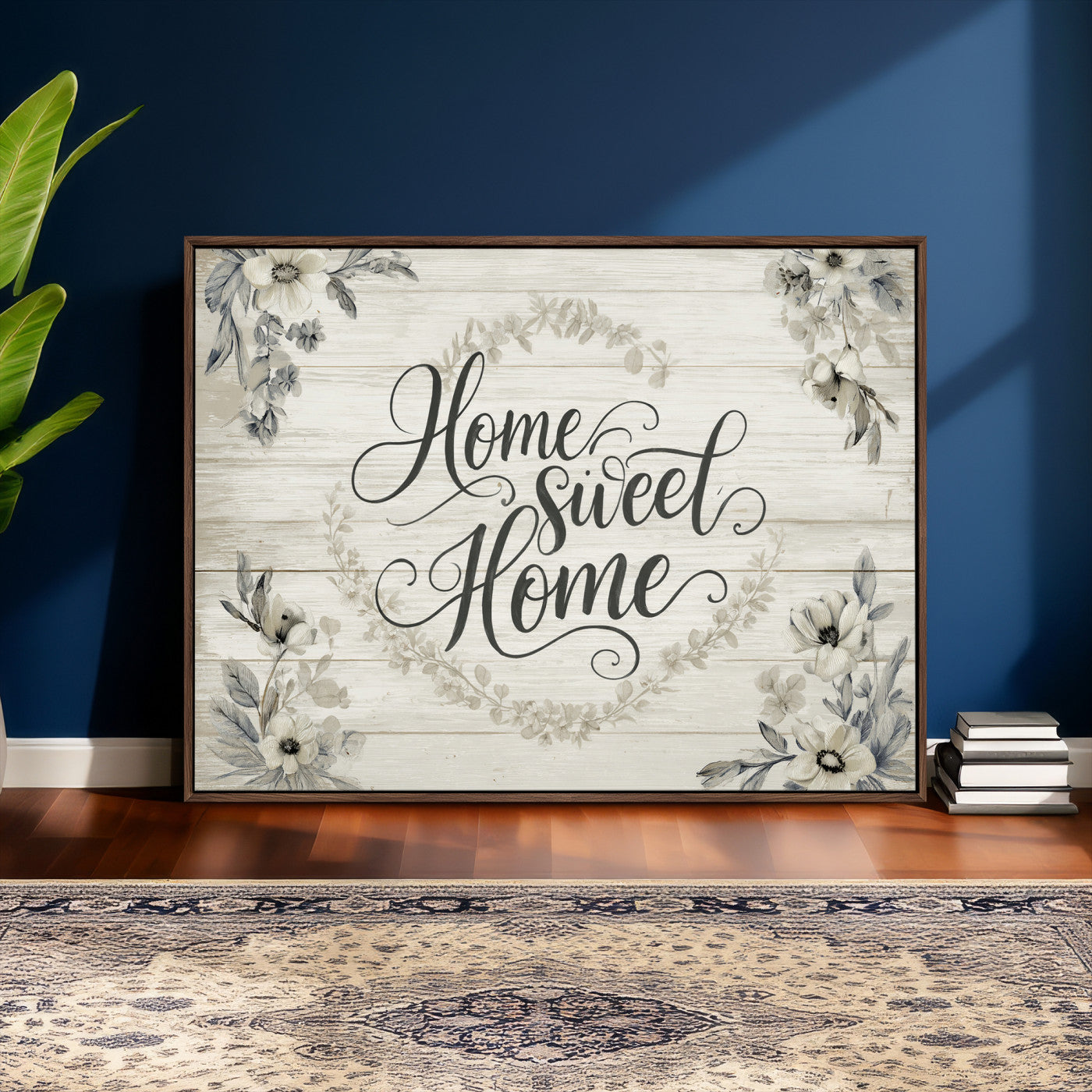 81157008-MGV-CV-36X24 - Home Sweet Home Wall Art Canvas Print, Floral Farmhouse Sign, Rustic Neutral Entryway Bedroom Living Room Decor