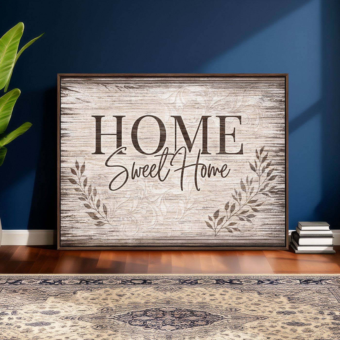 81157008S-MGV-CV-36X24 - Home Sweet Home Wall Art Canvas Print, Floral Farmhouse Sign, Rustic Neutral Entryway Bedroom Living Room Decor