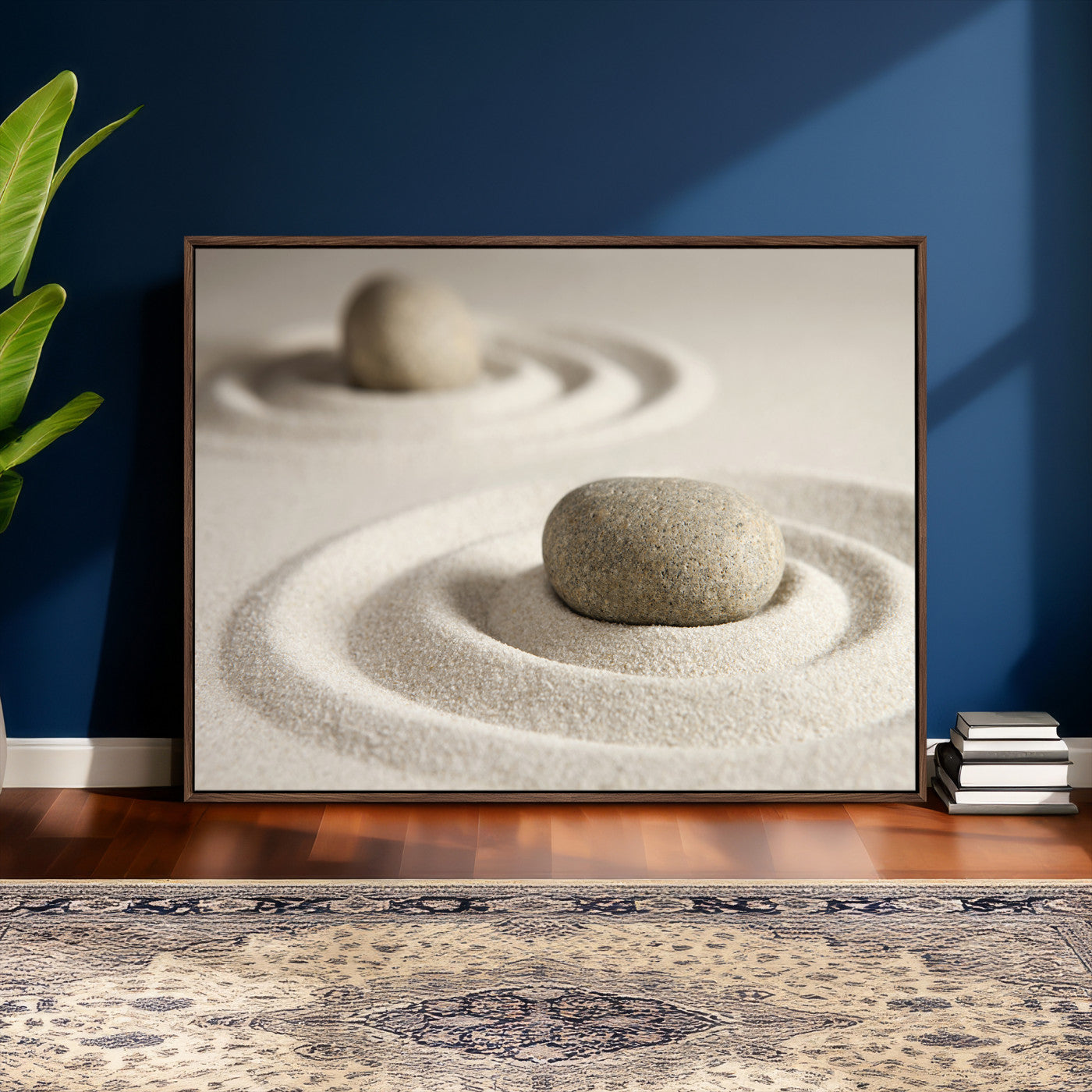 13397966-MGV-CV-36X24 - Zen Garden Stone Sand Canvas | Japanese Rock Garden Wall Art | Minimalist Meditation Print | Neutral Beige Mindfulness Decor