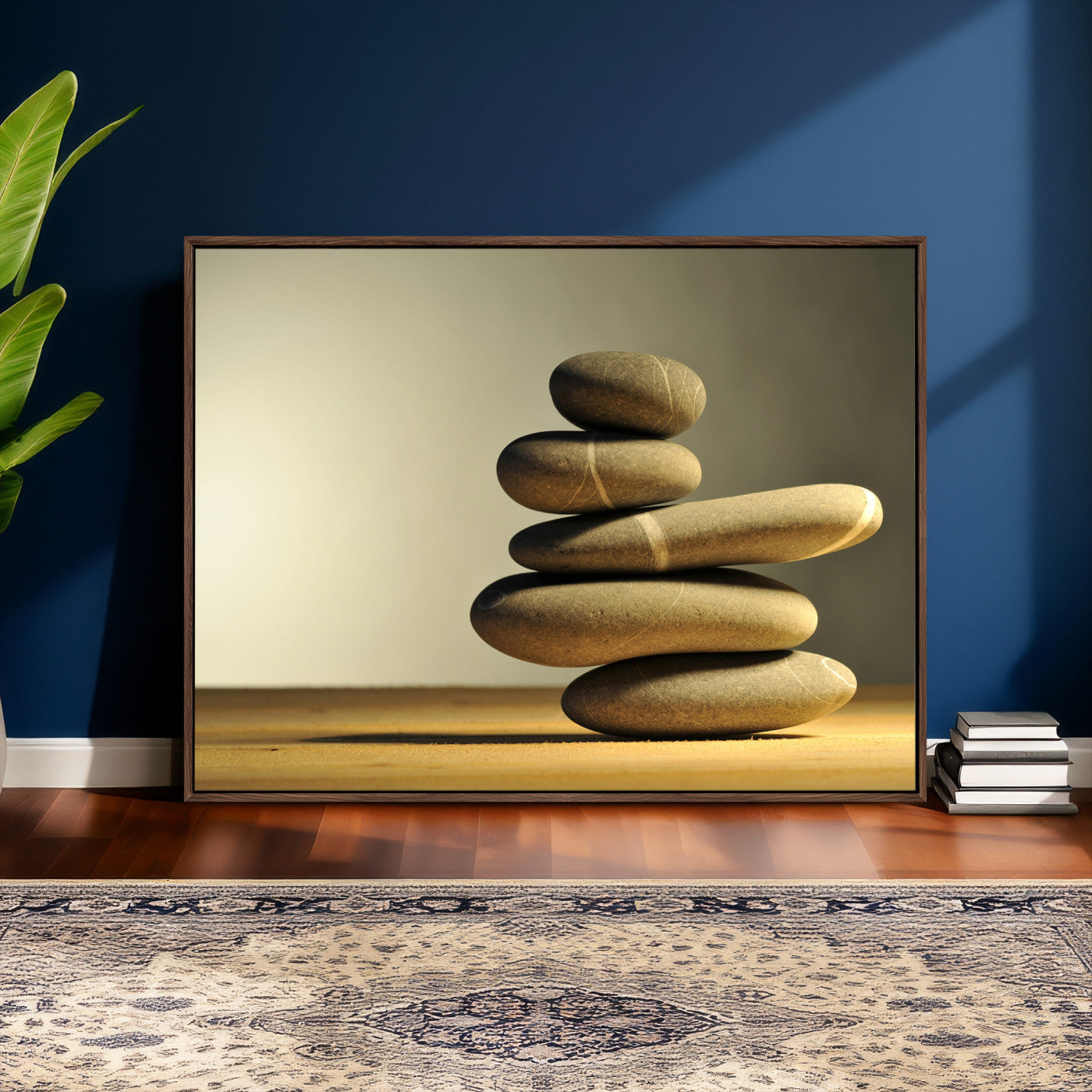 85424263-MGV-CV-36X24 - Zen Stone Wall Art Canvas Print, Balanced Rock Stack Framed Spa Artwork, Minimalist Meditation Decor for Living Room Bedroom Office Bathroom