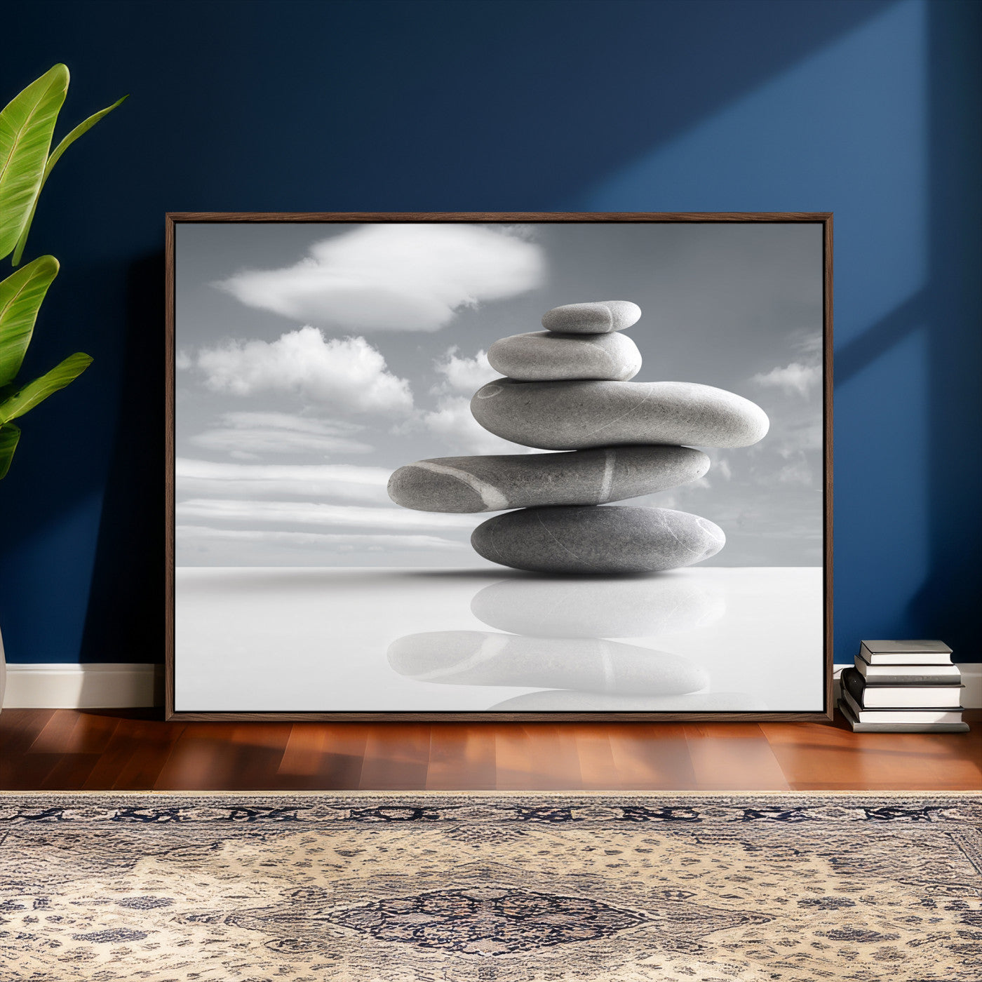 86426188-MGV-CV-36X24 - Zen Stone Wall Art Canvas Print, Balanced Rock Stack Framed Spa Artwork, Minimalist Meditation Decor for Living Room Bedroom Office Bathroom