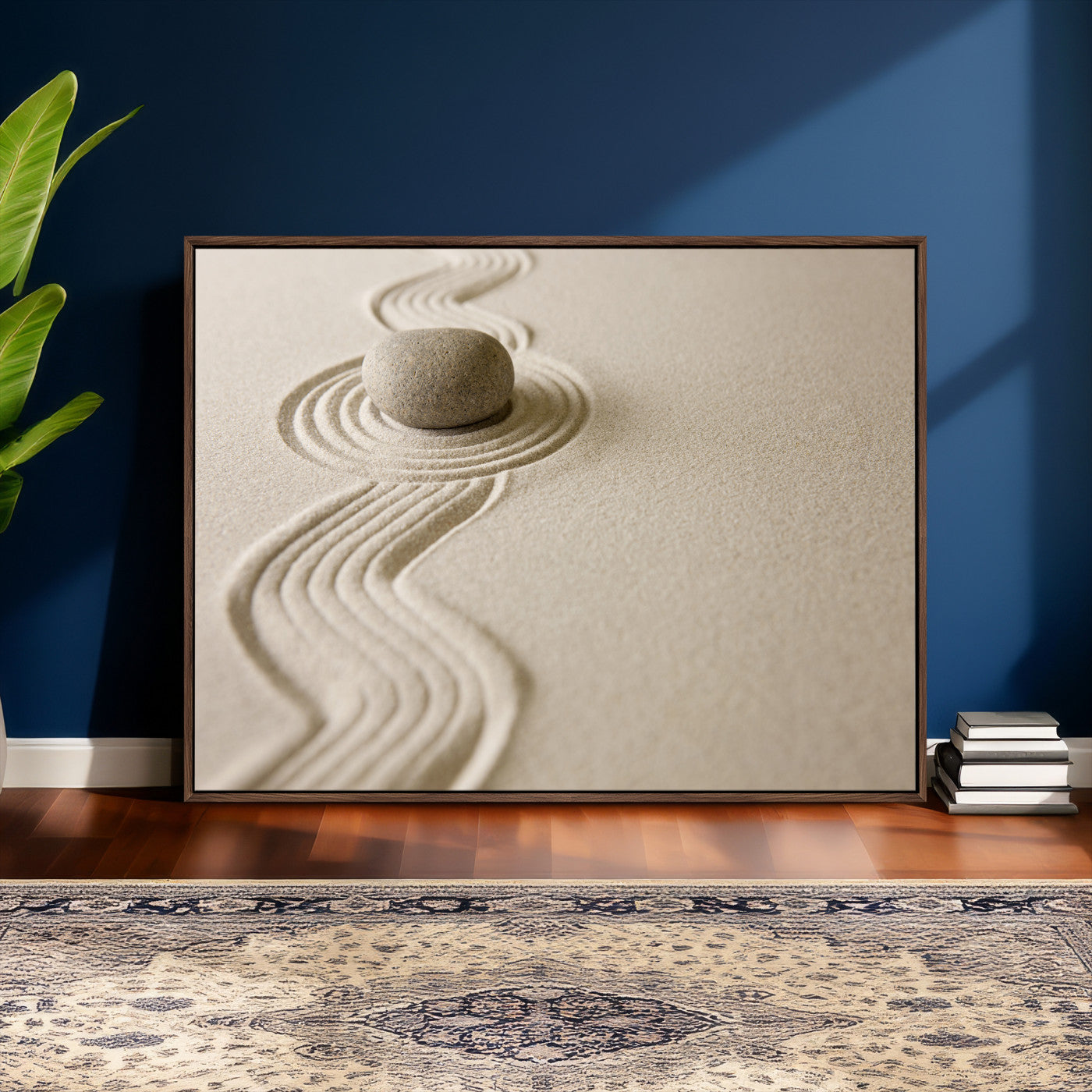 66852661-MGV-CV-36X24 - Zen Garden Stone Sand Canvas | Japanese Rock Garden Wall Art | Minimalist Meditation Print | Neutral Beige Mindfulness Decor