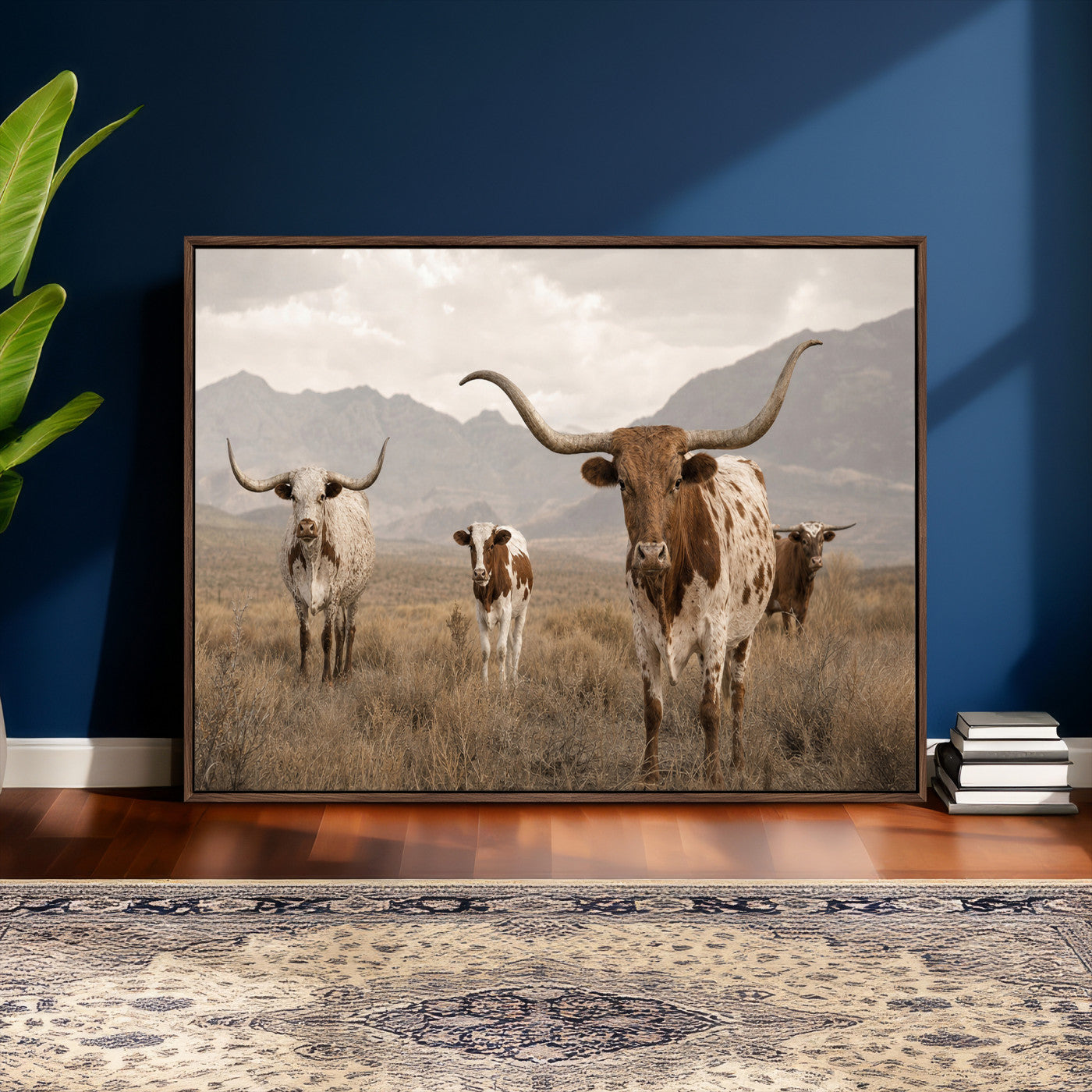 62336425AD-MGV-CV-36X24 - Rustic Texas Longhorn Cow Canvas Wall Art Print, Rustic Farm Animal Photography Print, Farmhouse Country Decor, Western Ranch Art