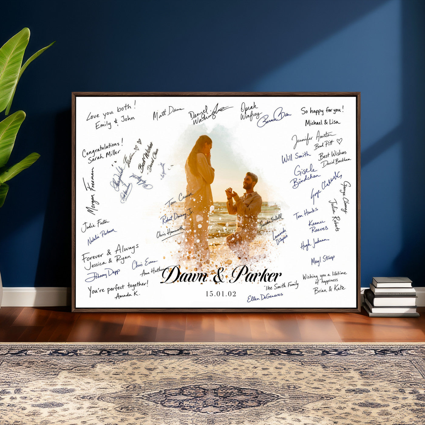 75692697-MGV-CV-36X24 - Wedding Guest Book Alternative Wall Art Canvas Print, Personalized Wedding Signature Poster, Custom Couple Photo Guestbook Canvas, Bridal Shower Reception Decor