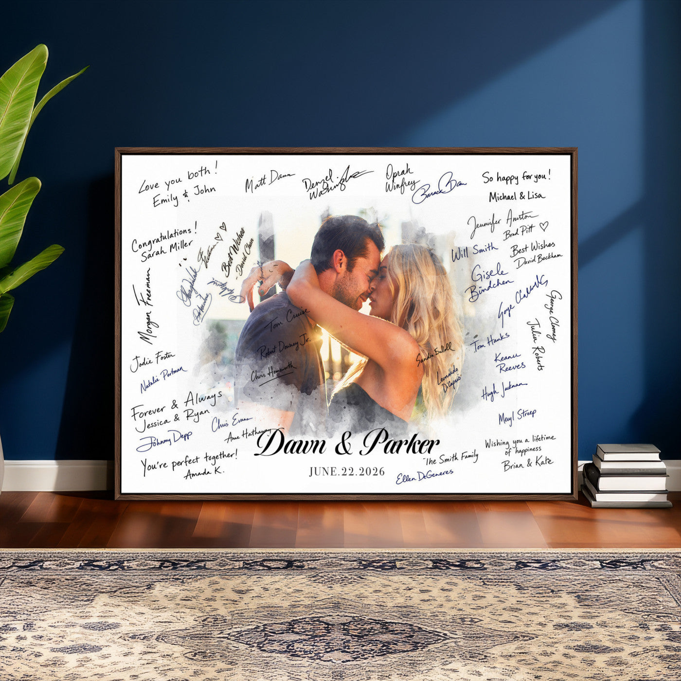 14788122-MGV-CV-36X24 - Wedding Guest Book Alternative Wall Art Canvas Print, Personalized Wedding Signature Poster, Custom Couple Photo Guestbook Canvas, Bridal Shower Reception Decor