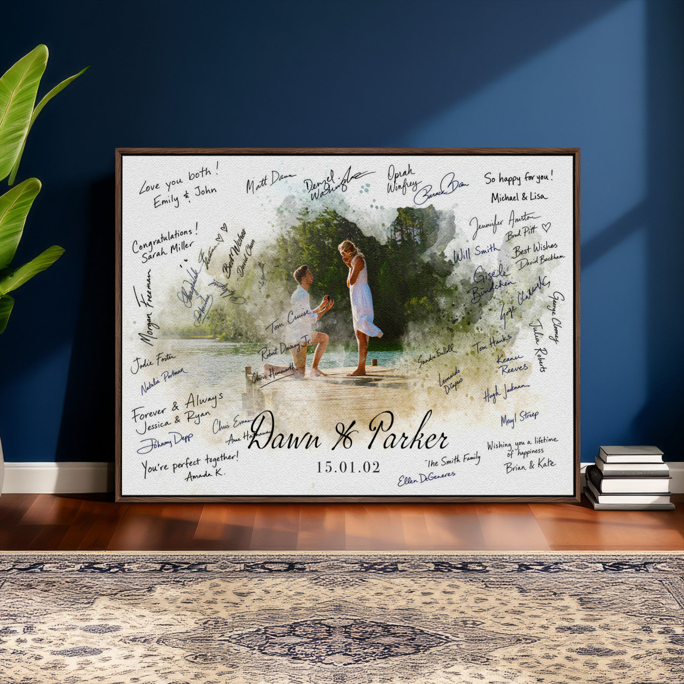 14326128-MGV-CV-36X24 - Wedding Guest Book Alternative Wall Art Canvas Print, Personalized Wedding Signature Poster, Custom Couple Photo Guestbook Canvas, Bridal Shower Reception Decor
