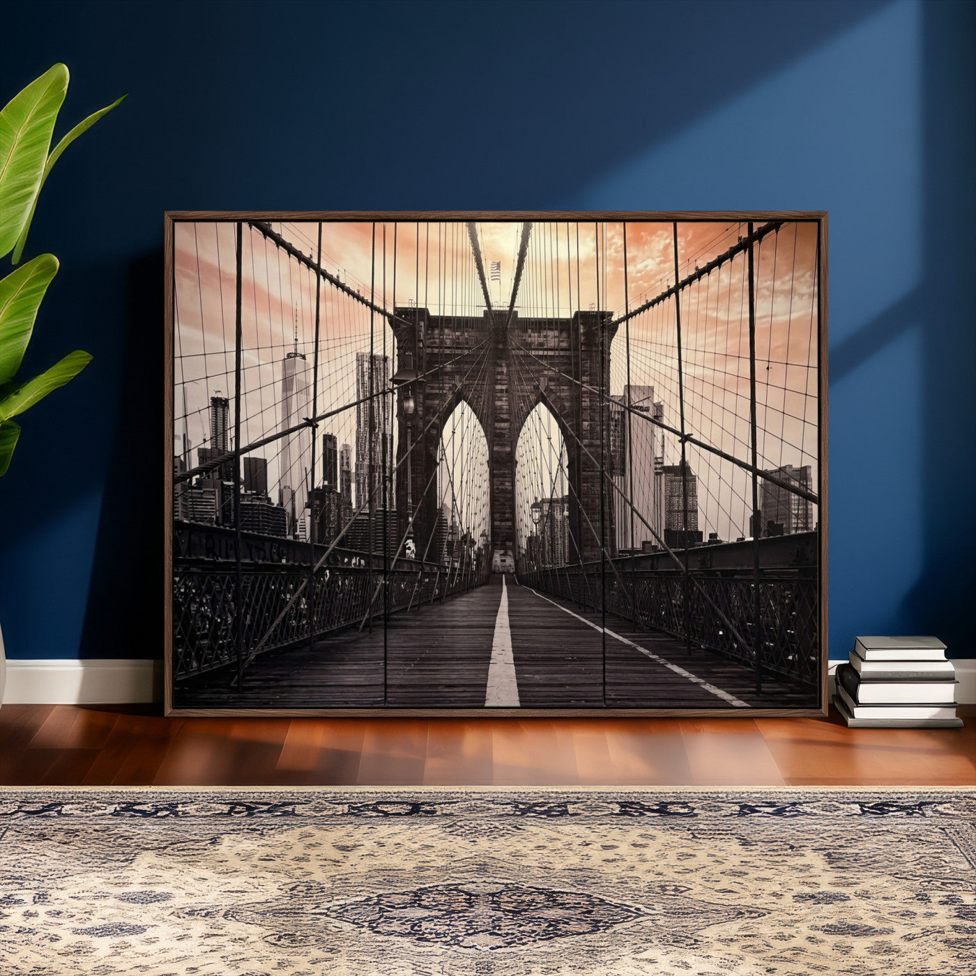 93226664-MGV-CV-36X24 - Brooklyn Bridge Canvas Wall Art, New York City Skyline Photography Print, NYC Landmark Urban Decor Artwork