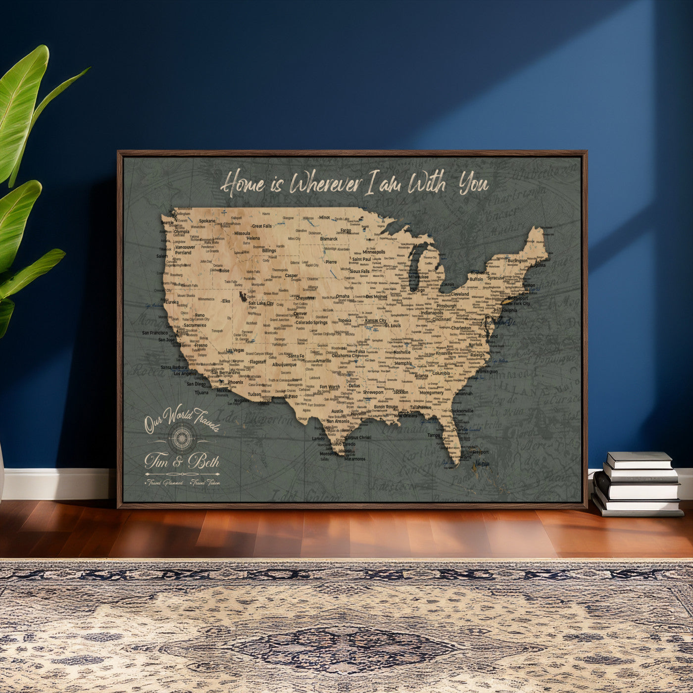41270900-MGV-CV-36X24 - Custom Push Pin US Map Canvas | Personalized Travel Tracker | USA Cities Map Anniversary Gift for Couples | Adventure America Map Wall Art with Pins