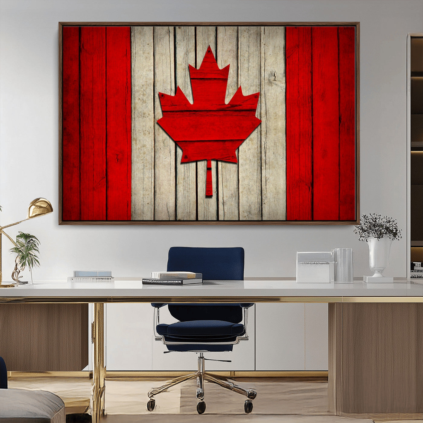 22674-MGV-CV-36X24-Rustic Canada Flag Wall Art – Framed Canadian Flag Canvas Print, Vintage Wood Texture Home or Office Decor