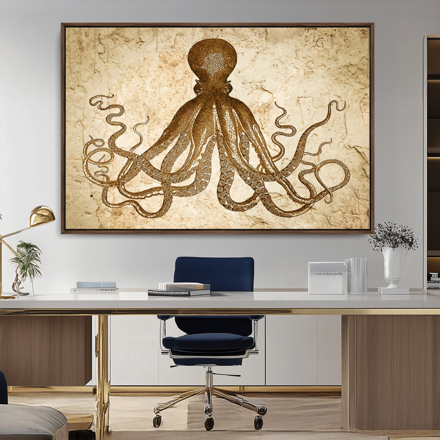 96154-MGV-CV-36X24-Sepia Octopus Wall Art Abstract Animal Canvas Print
