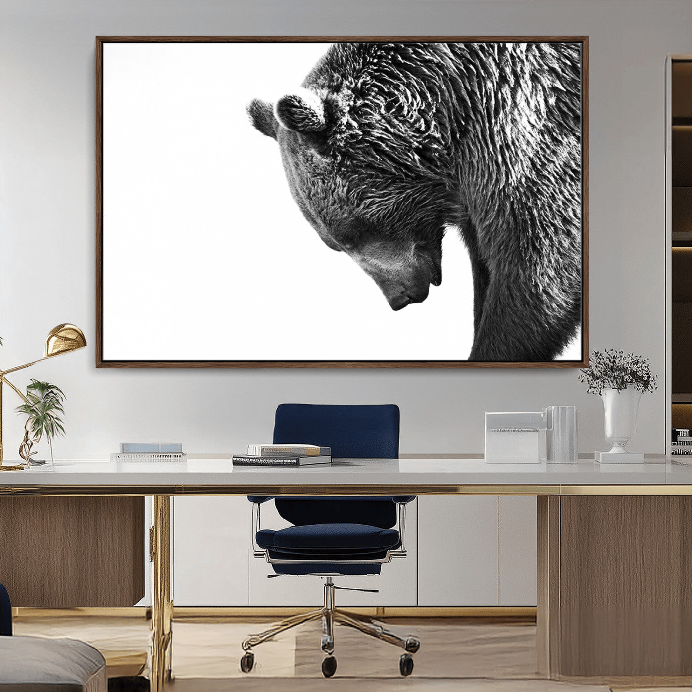 -Black and White Grizzly 399 Bear Canvas Print Wall Art | Large Wildlife Canvas Print for Living