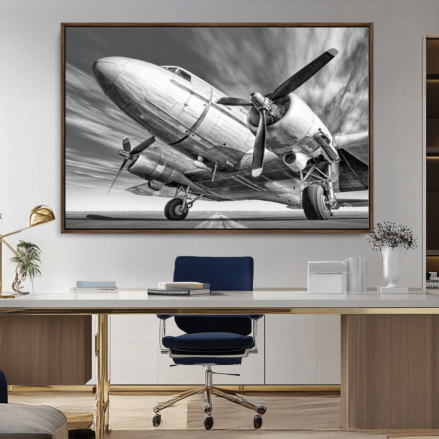 82744-MGV-CV-36X24-Vintage Airplane on Runway Canvas Print