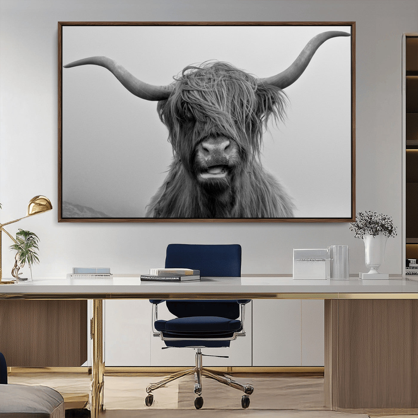 50834-MGV-FC-36X24_Walnut-Texas Cow Wall Art Canvas, Texas Longhorn Cattle Canvas Print