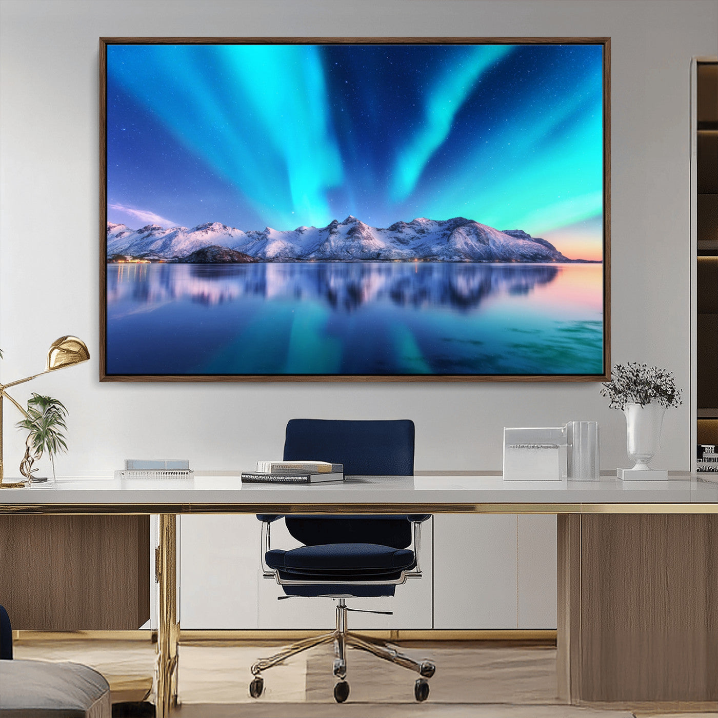 -Northern Lights above Mountain Wall Art, Northern Lights Wall Art Canvas Print