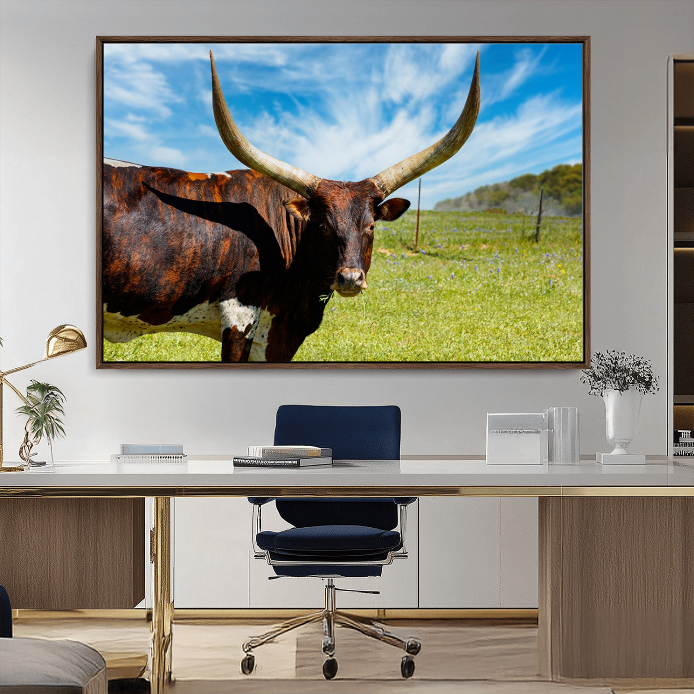 -Longhorn and Cow Wall Art, Country Cow Wall Decor Canvas Print