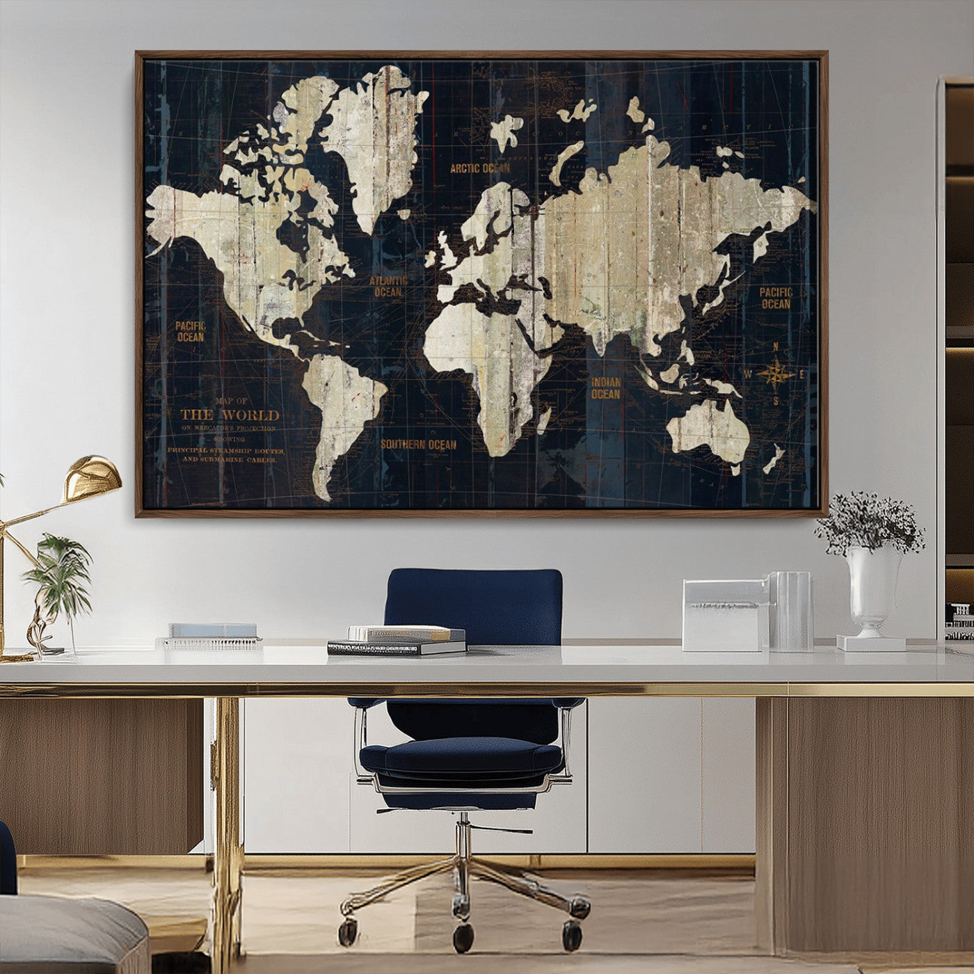 14651-MGV-FC-36X24_Walnut-Push Pin World Map Canvas Print – Travel Tracker Wall Art for Couples, Perfect Anniversary Gift for Home or Office Decor