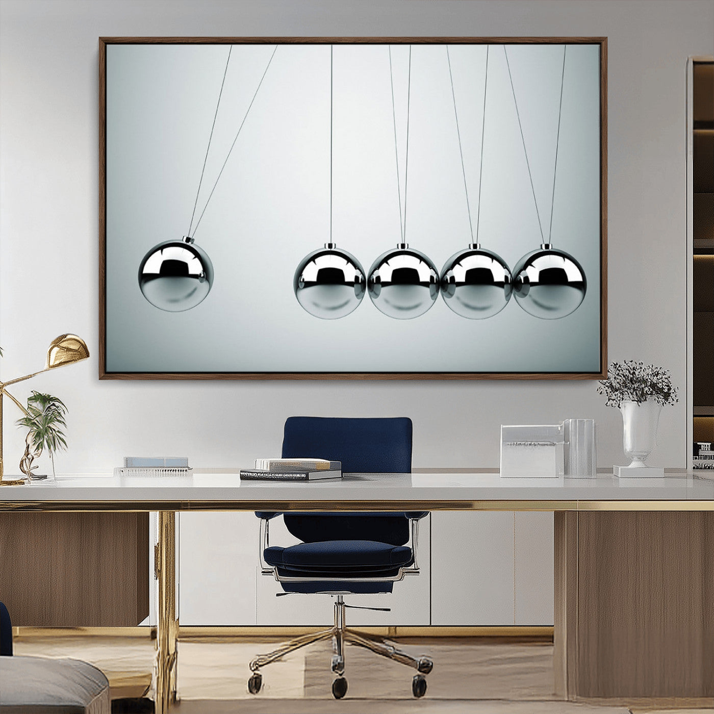 -Newton's Cradle Wall Art Canvas Print, Framed Newton Cradle Wall Art