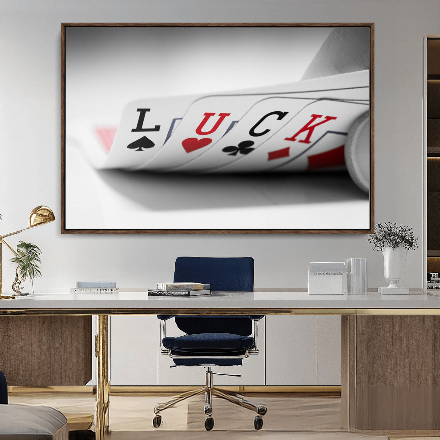 -Framed Luck Poker Cards Canvas – Modern Triptych Wall Art, Ready to Hang for Game Rooms