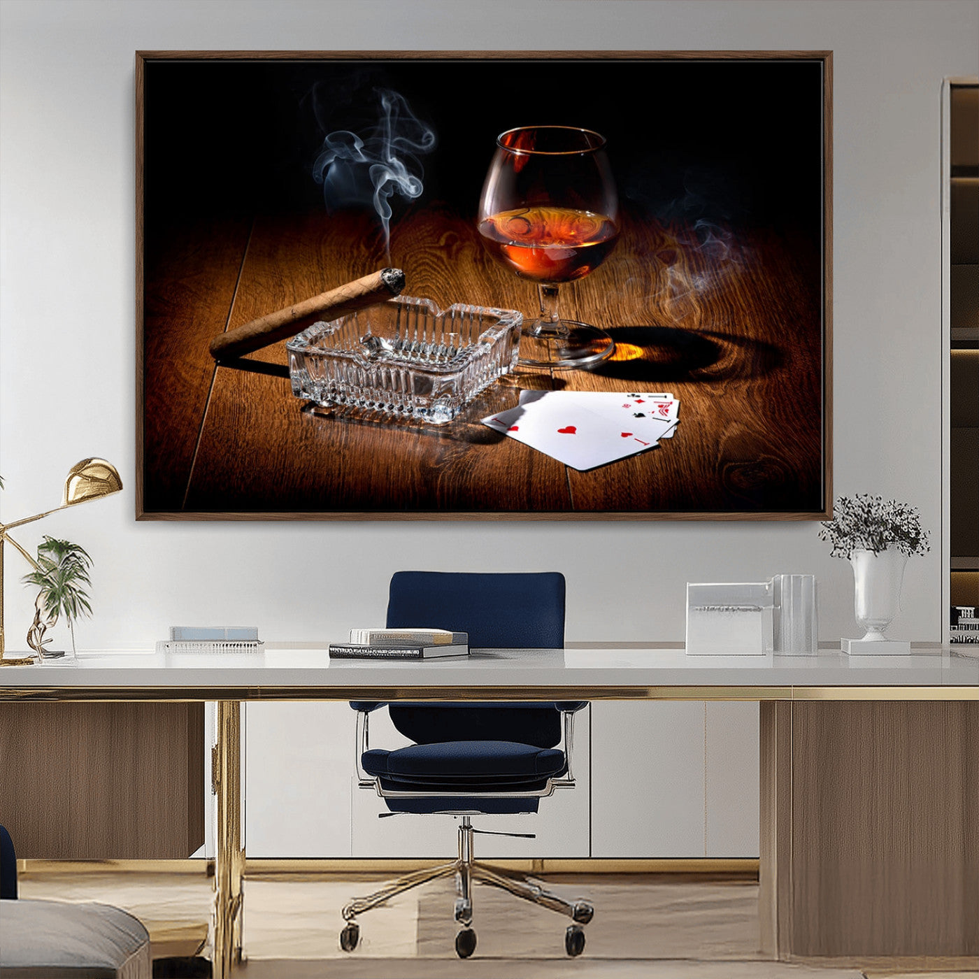 -Whiskey Cigar Wall Art Canvas Print Kitchen Wall