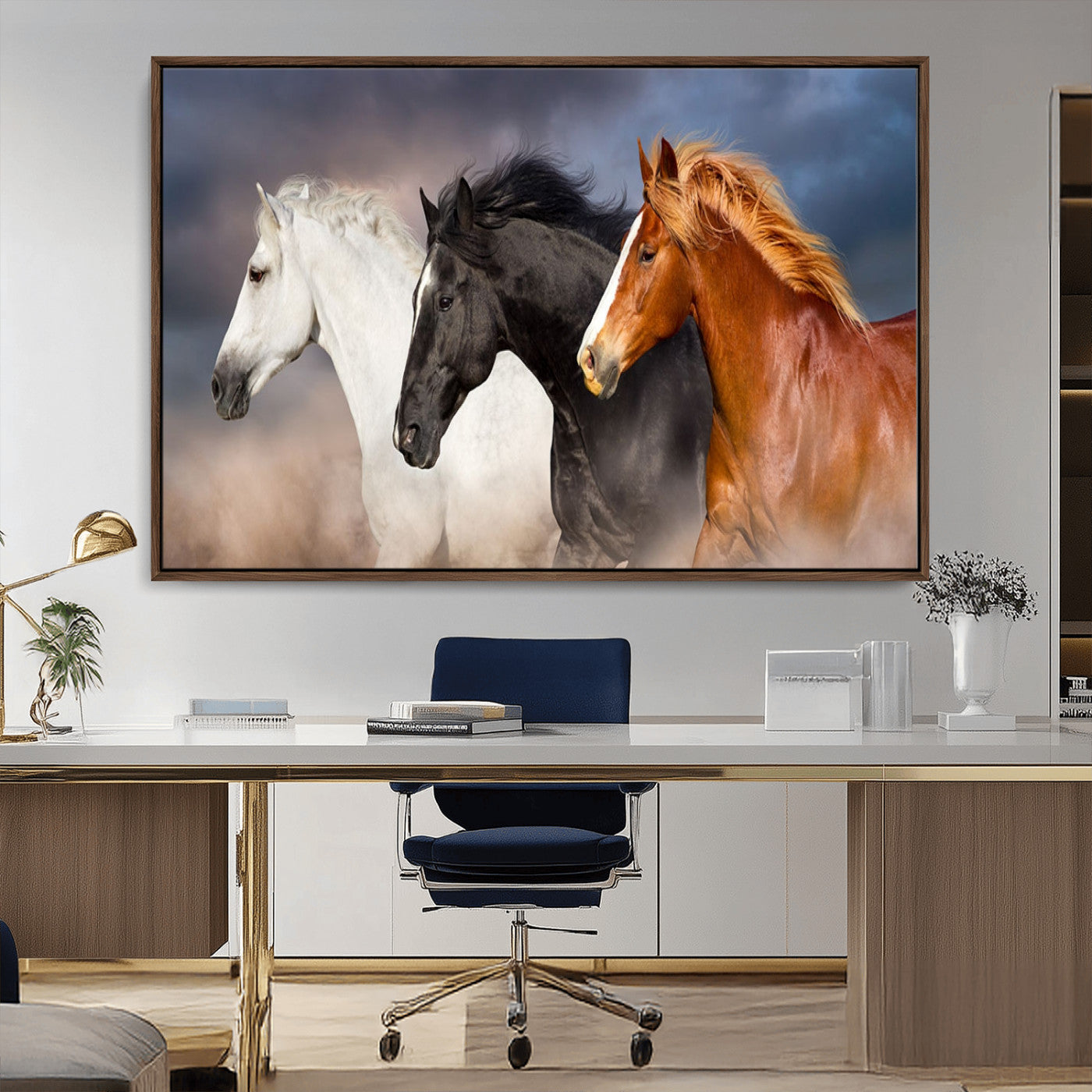 -Animal Wall Art Three Horses Farmhouse Art Canvas, Framed Three Horses Canvas Print