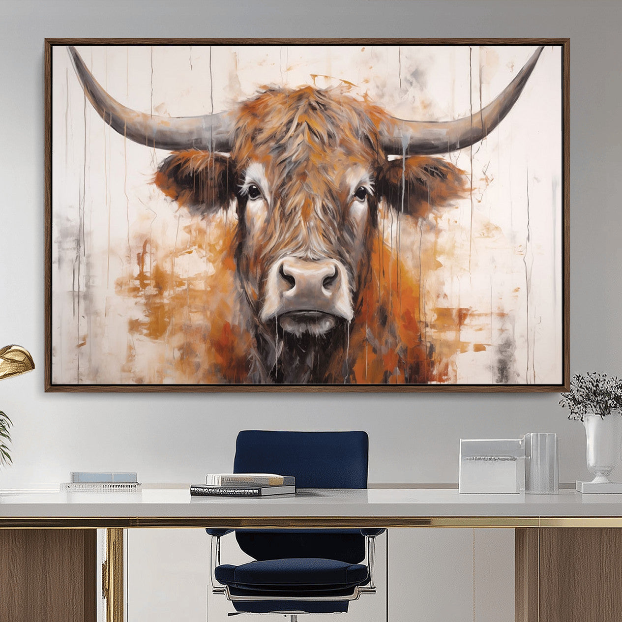 48622-MGV-CV-36X24-Vintage Scottish Highland Cow Cattle Art, Scottish Highland Cow Wall Art Print, Farmhouse Wall Art