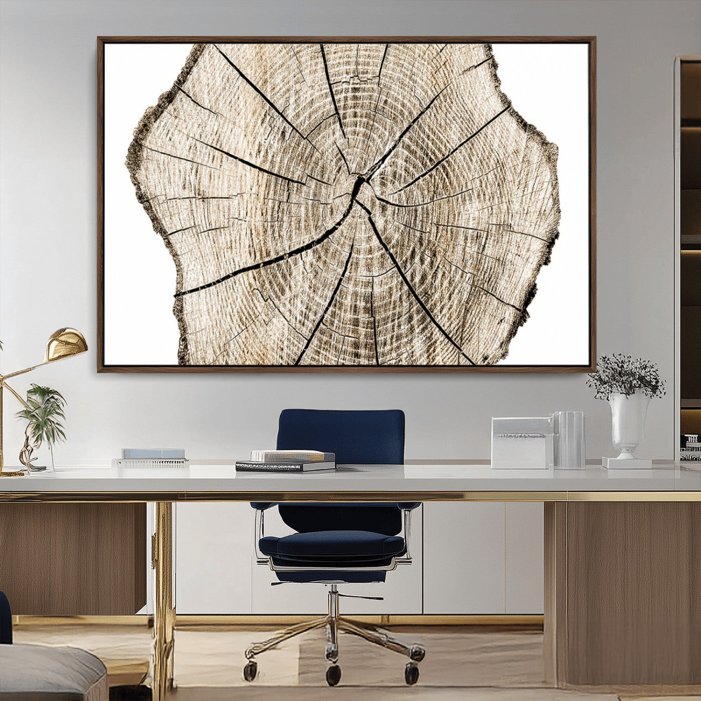 12450-MGV-CV-36X24-Abstract Wood Tree Ring Wall Art - Ready to Hang Minimalist Wooden Design for Rustic & Contemporary