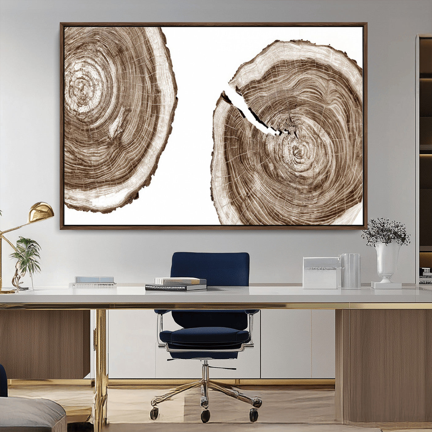 43743-MGV-CV-36X24-Wood Tree Ring Wall Art Canvas Prints, Tree Rings – Minimalist Black and White Wood Art | Triptych
