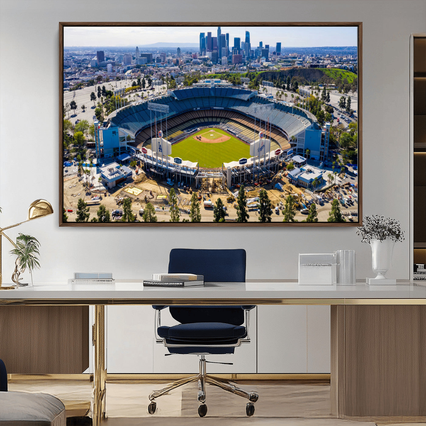 58596-MGV-CV-36X24-Los Angeles Dodgers Dodger Stadium Wall Art Canvas Print - MLB Baseball Stadium, Framed Los Angeles