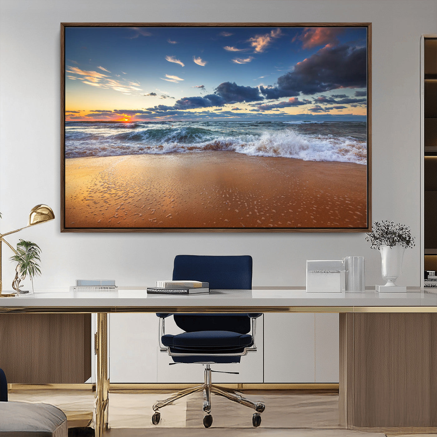 85899-MGV-CV-36X24-Beach Canvas Wall Art - Coastal Seascape Print for Living Room or Bedroom, Ocean Waves on Sand,