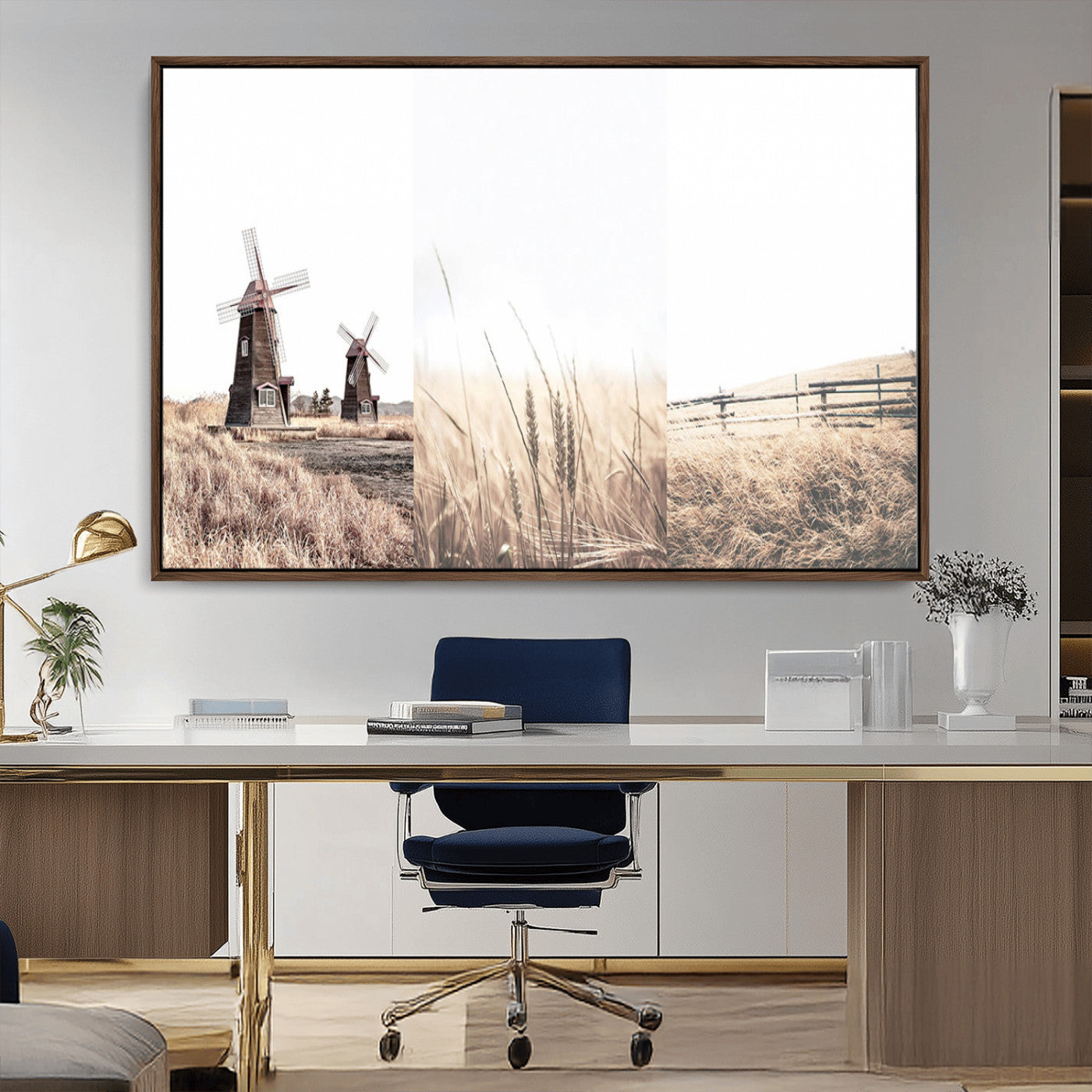 56649-MGV-CV-36X24-Farm Prints Set, Set of 3 Farmhouse Wall Art, Country House Decor, Barn Print, Wheat Print,