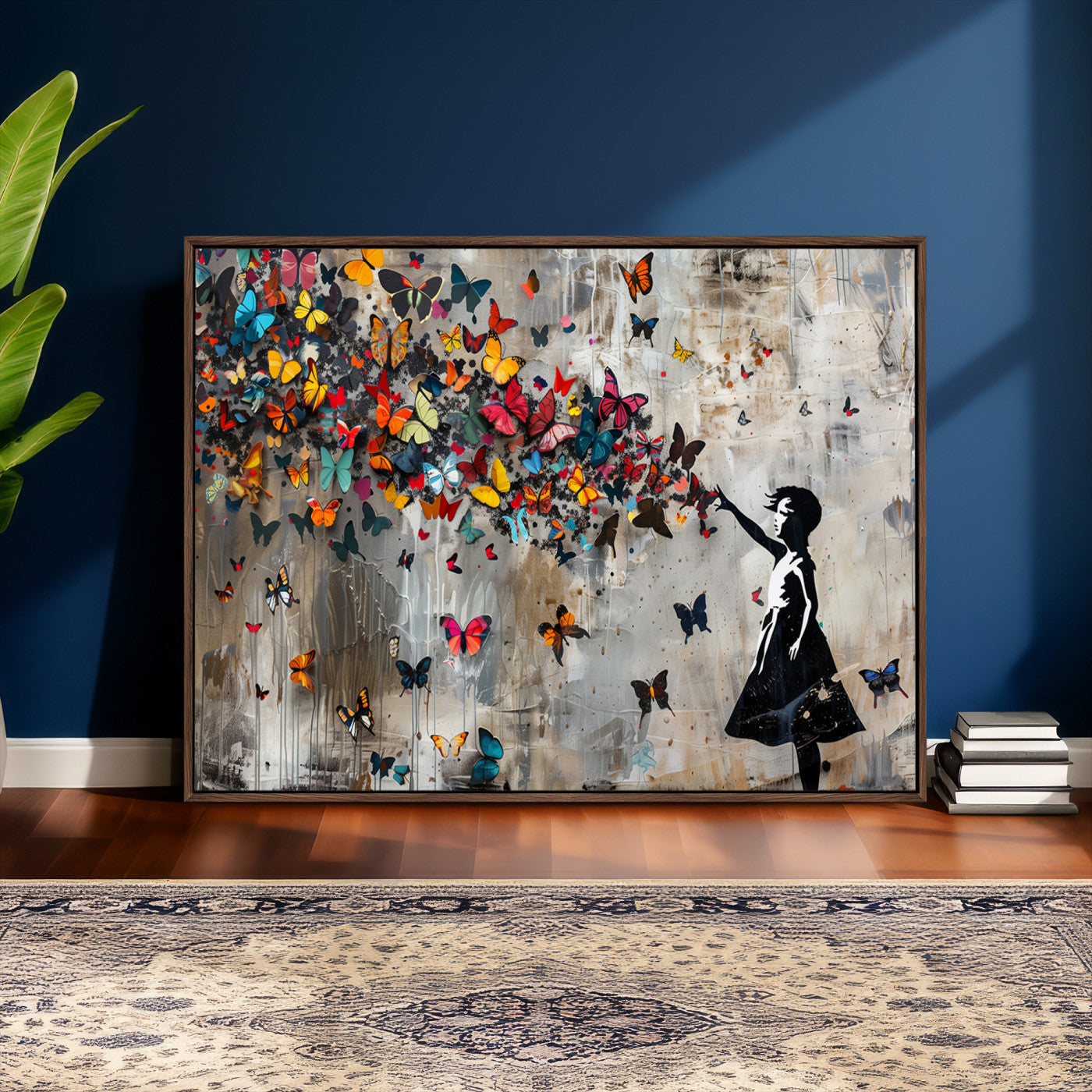 40269-MGV-CV-36X24 - Banksy Wall Art - Banksy Girl and Butterfly Explosion Wall Art Canvas Print | Girl with Butterflies