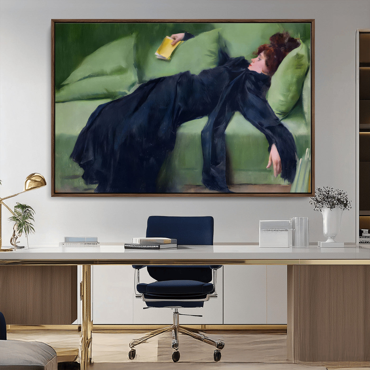 17725-MGV-CV-36X24-Decadent Girl by Ramon Casas Wall Art Canvas Print, Framed Decadent Girl Canvas Print