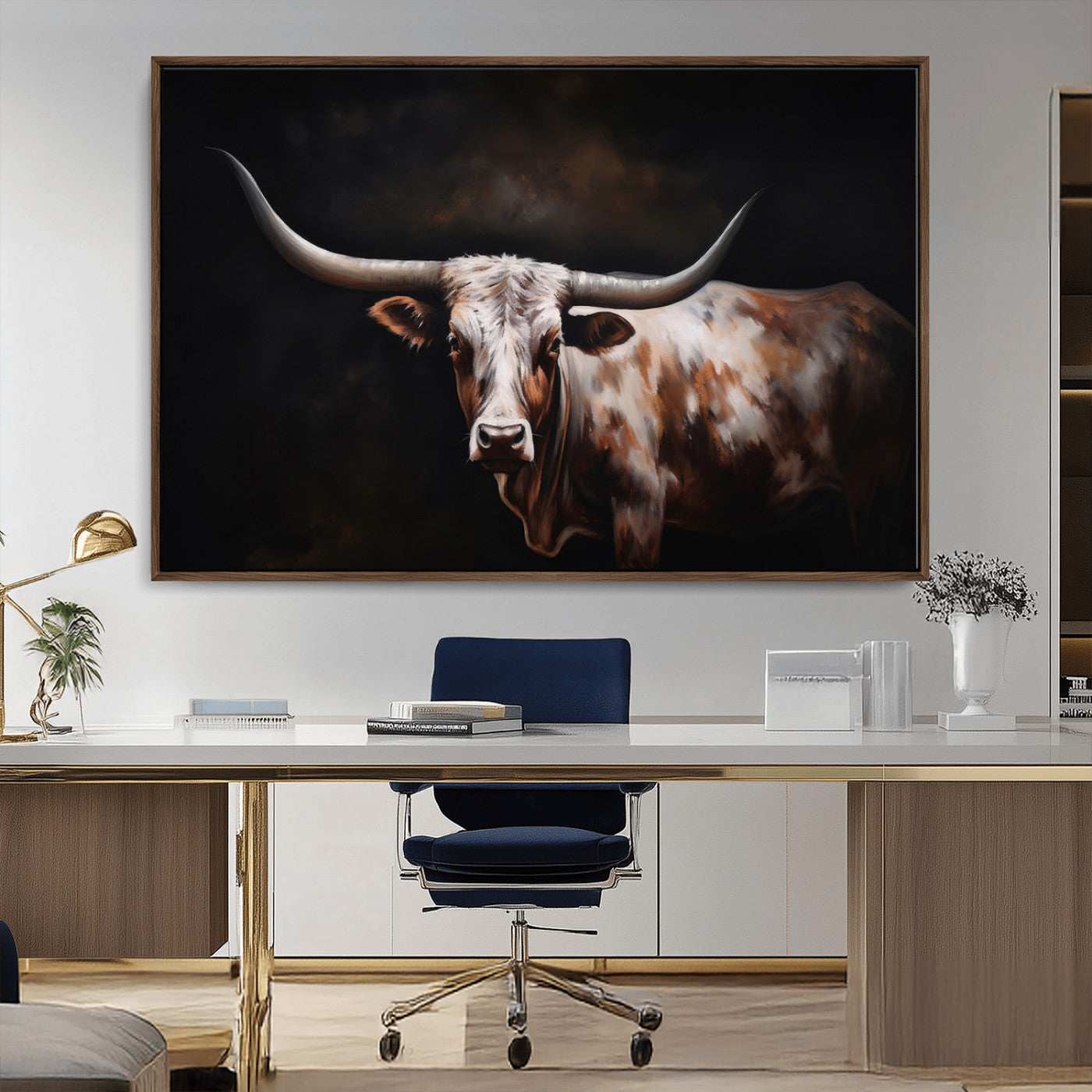82543-MGV-CV-36X24-Texas Longhorn Wall Art Canvas Print | Western Ranch Decor | Bold Rustic Cattle Artwork | Ready to