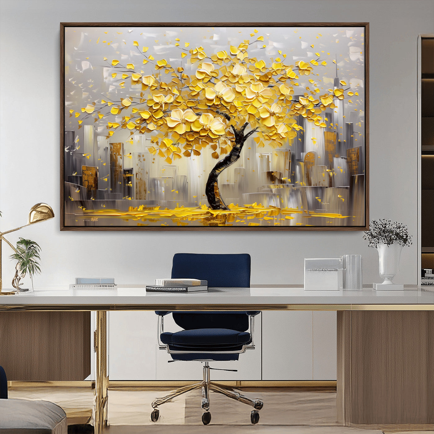 45538-MGV-FC-36X24_Walnut-Golden Tree Canvas Print | Abstract Wall Art for Modern Homes | Ready to Hang Framed Artwork