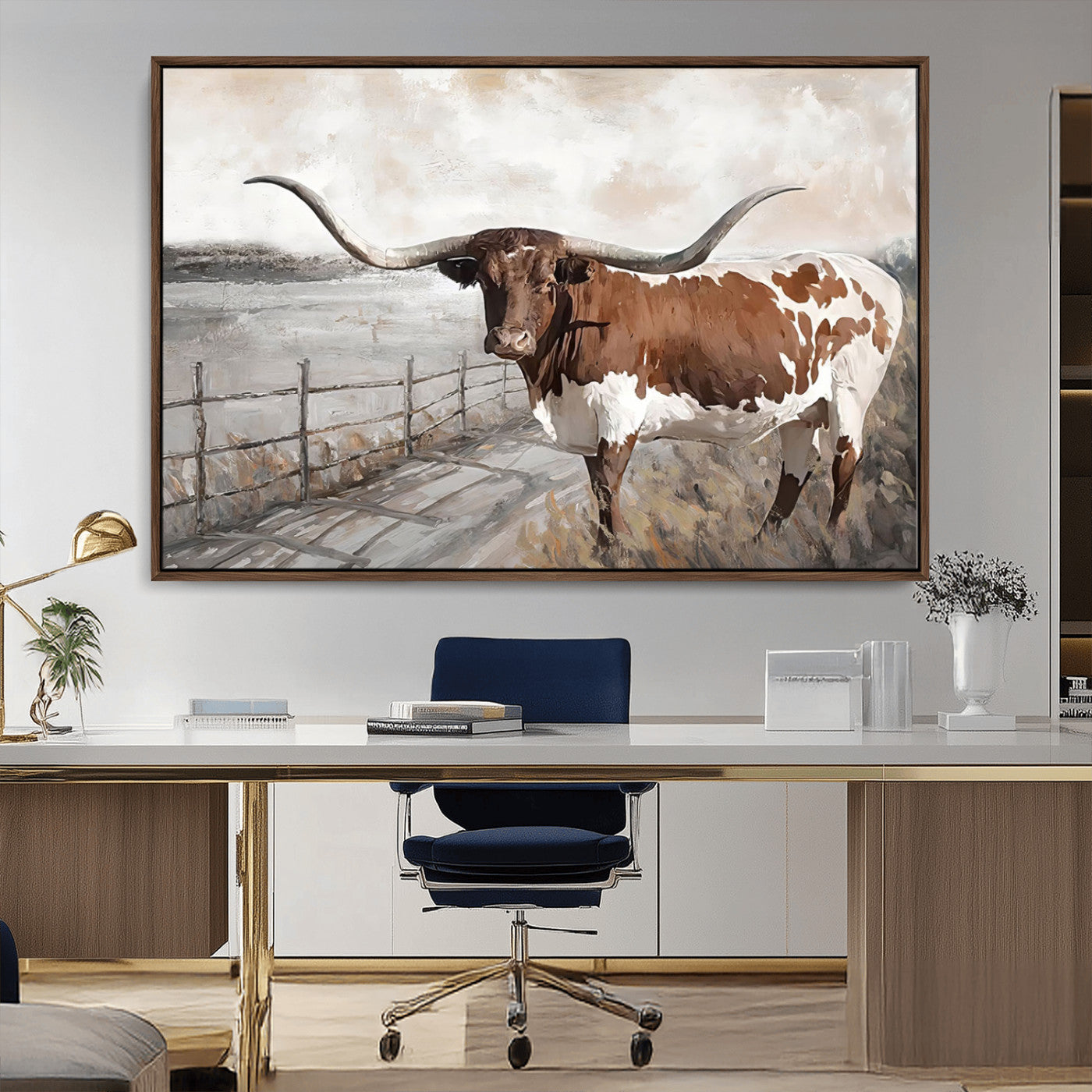 57340-MGV-CV-36X24-Vintage Texas Cow Wall Art Canvas Print, Rustic Longhorn Wall Art | Canvas Print for Farmhouse Decor