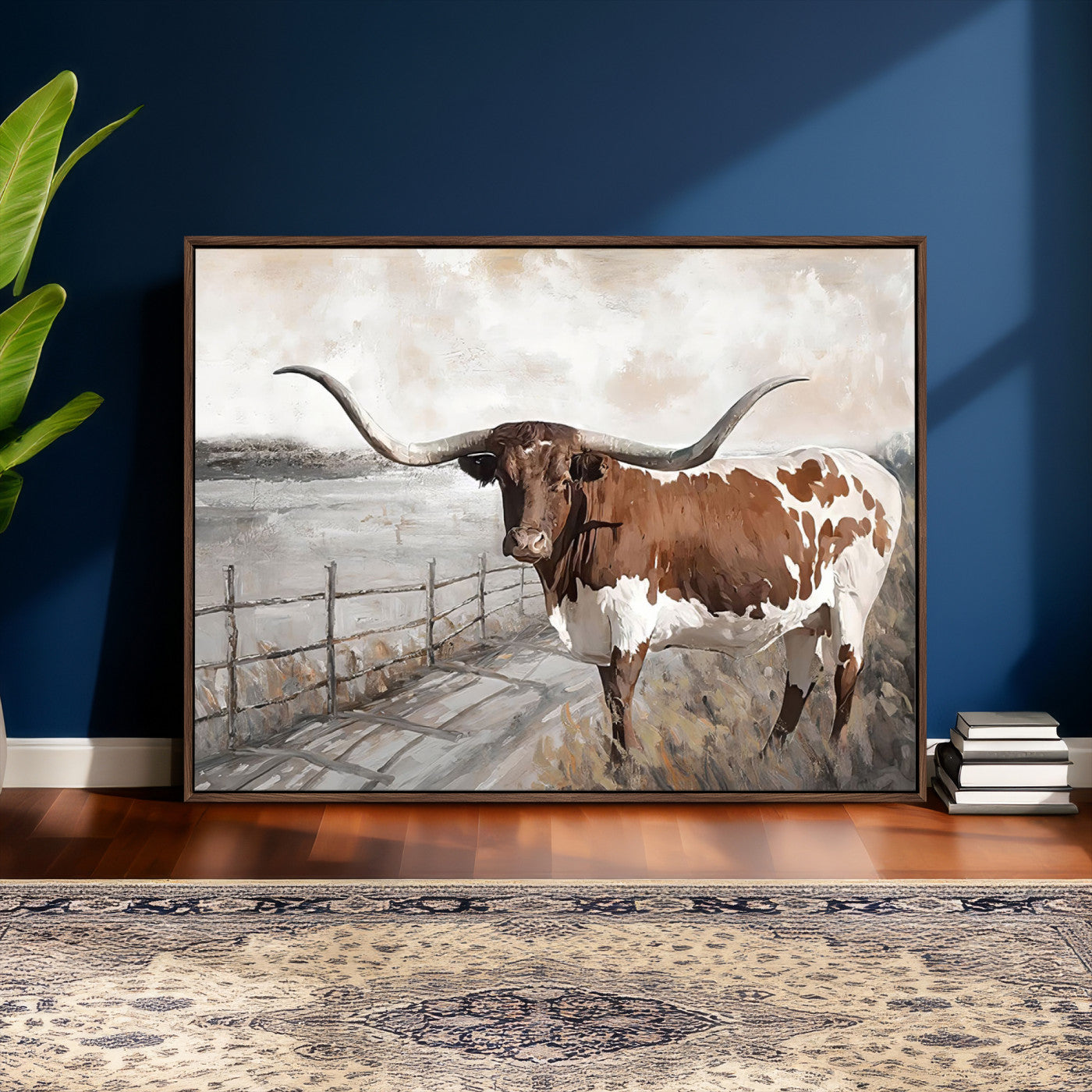 57340-MGV-CV-36X24 - Vintage Texas Cow Wall Art Canvas Print, Rustic Longhorn Wall Art | Canvas Print for Farmhouse Decor