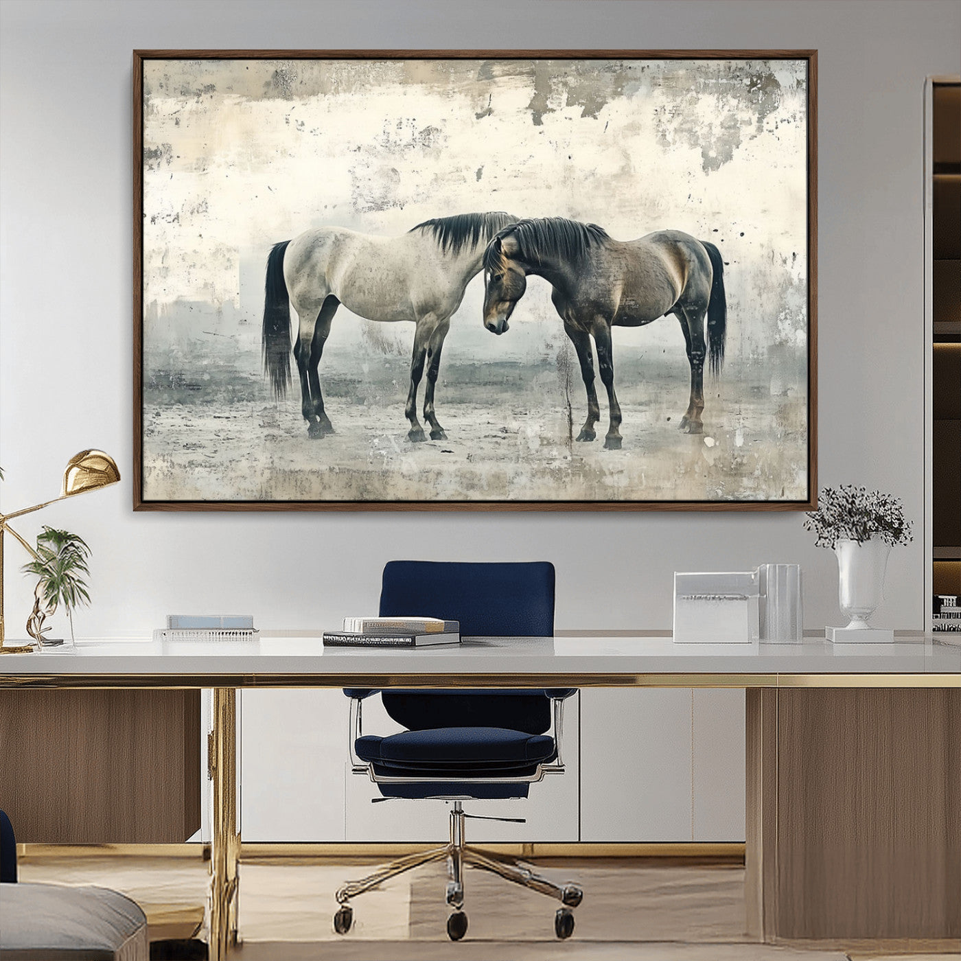 -Chines Style Majestic Horses Wall Art | Ready to Hang and Framed Triptych Print | Western Farmhouse