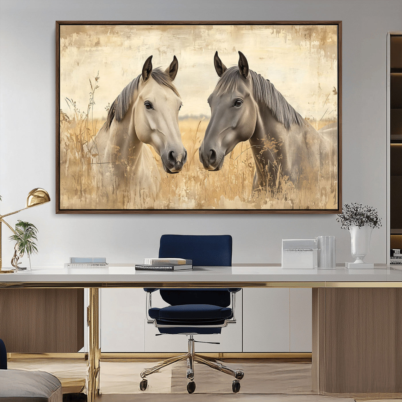 -Chines Ink Style Grunge Horses Wall Art Canvas Print
