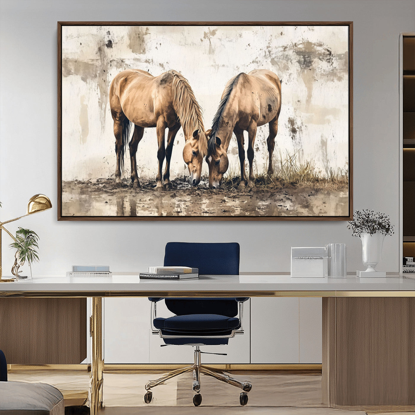 -Vintage Horses Wall Art | Ready to Hang and Framed Triptych | Western Farmhouse Wall Decor for