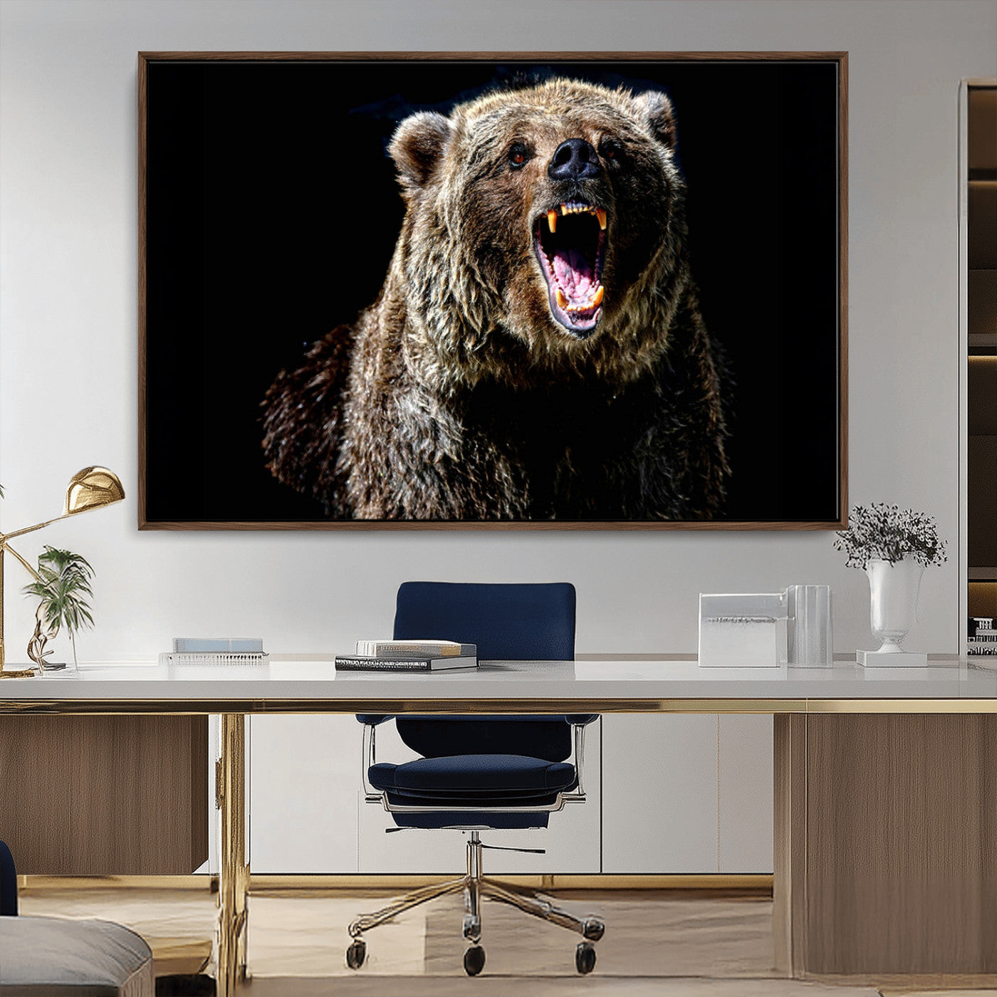 17625-MGV-FC-36X24_Walnut-Grizzly Bear Canvas Print | Wildlife Wall Art for Cabin Decor | Ready to Hang Framed