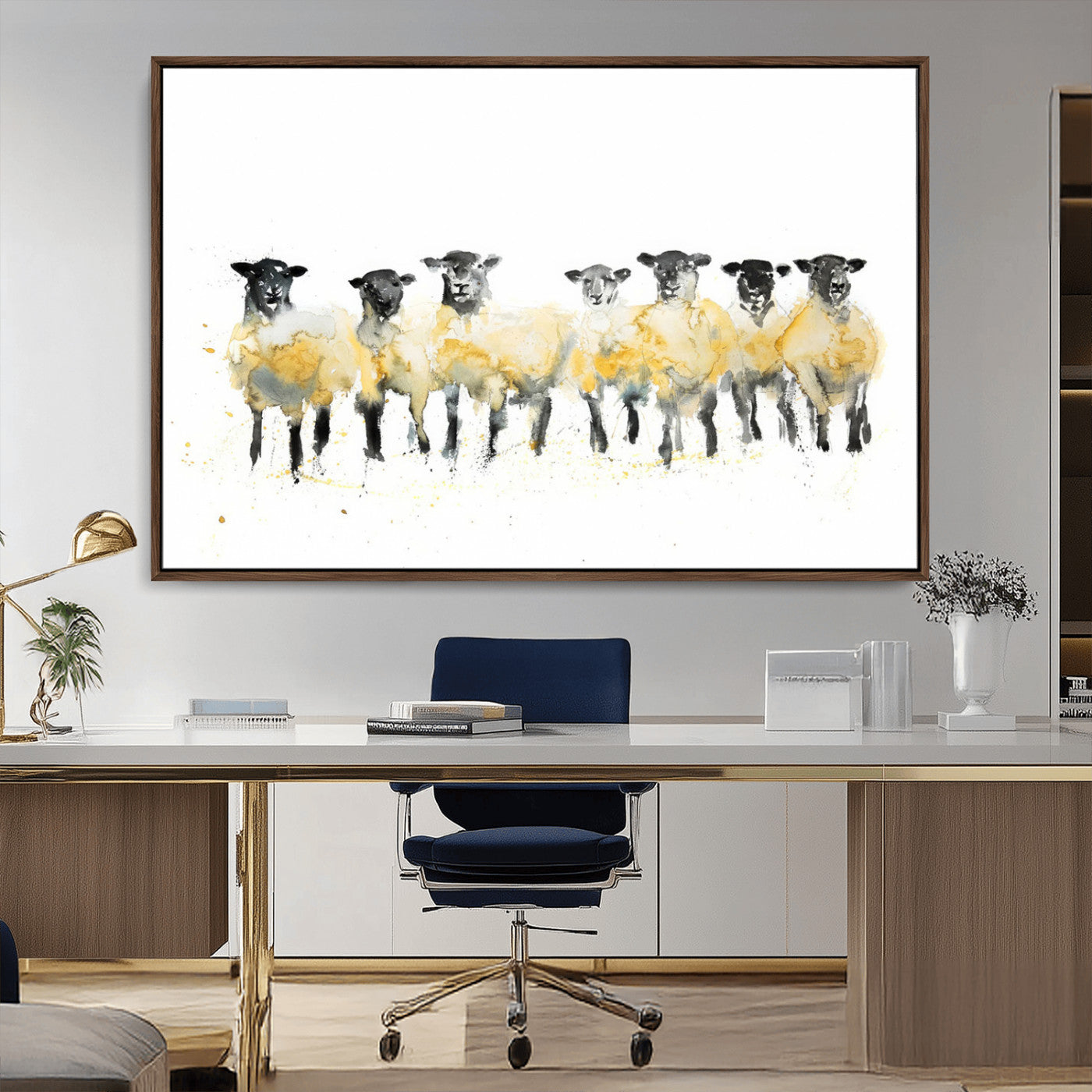 -Farmhouse Wall Art Sheep Print | Ready to Hang Framed Canvas | Rustic Barn Decor