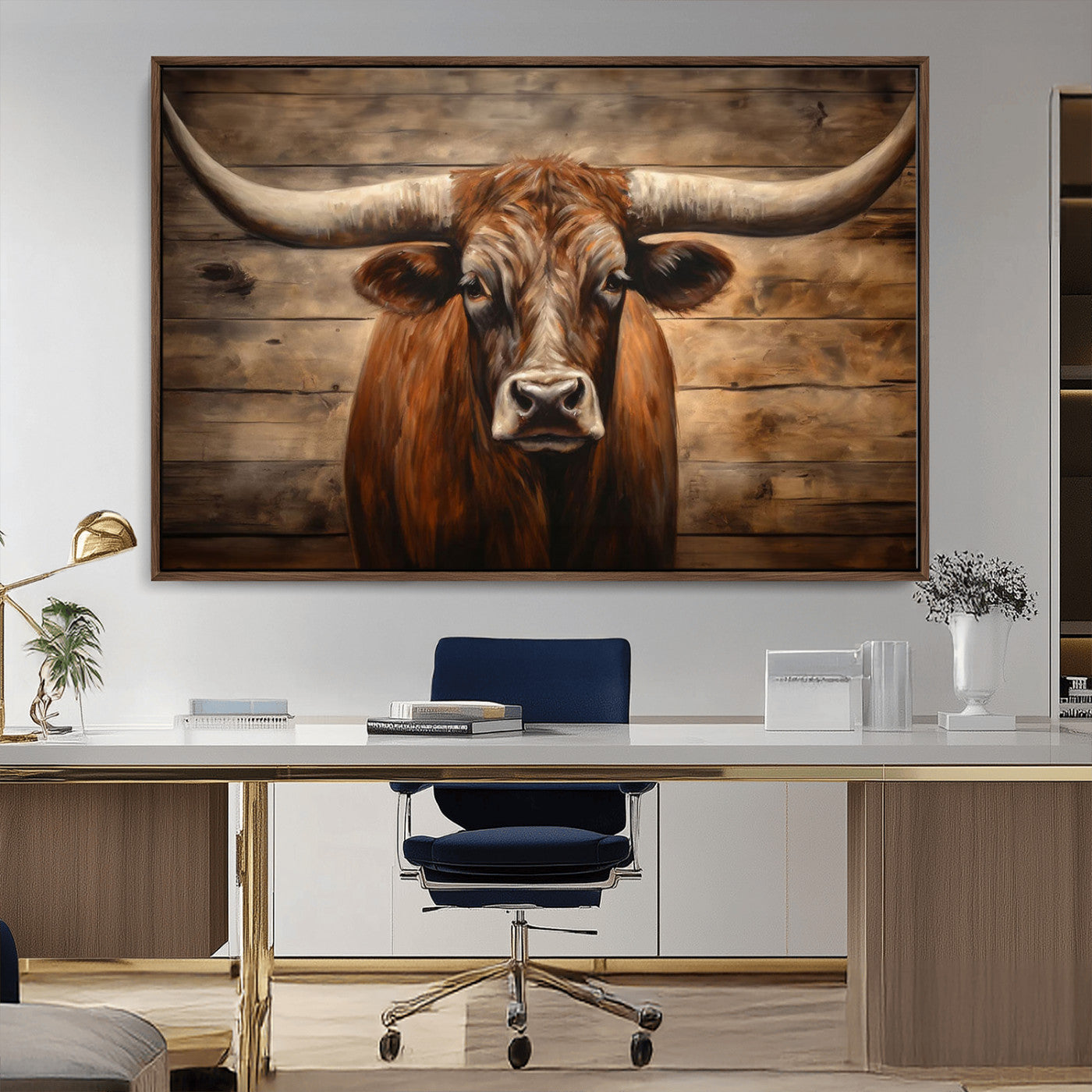 77556-MGV-CV-36X24-Longhorn Bull Wall Art | Canvas Print | Ready to Hang | Rustic Farmhouse Wall Decor | Western Barn
