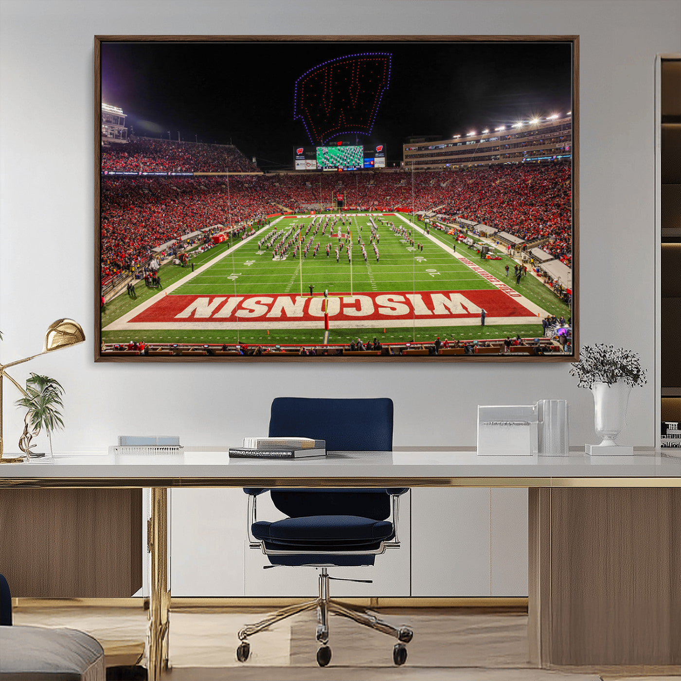 34125-MGV-CV-36X24-Wisconsin Badgers Football Team Print Canvas- Madison Camp Randall Stadium Wall Art Canvas Print