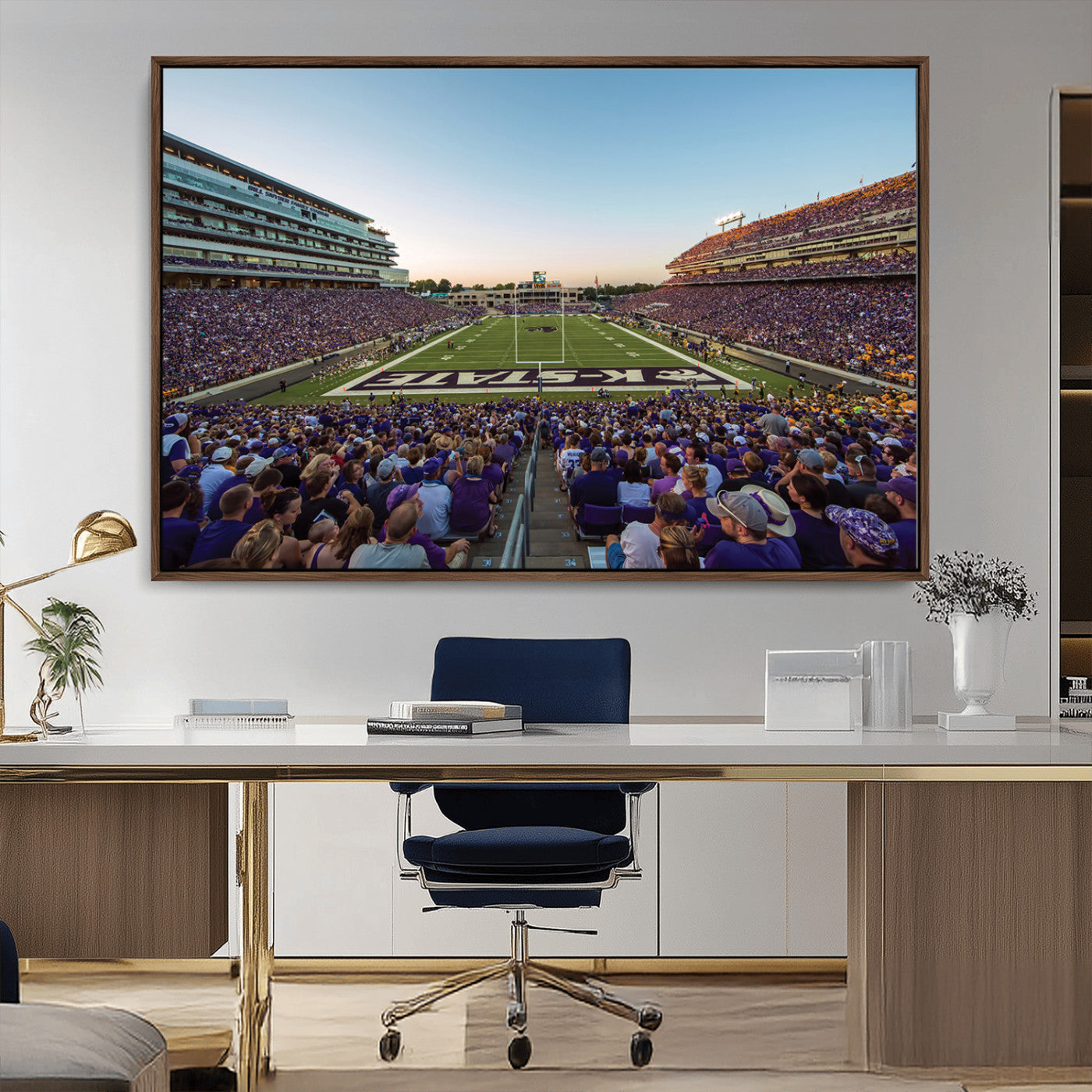 82792-MGV-FC-36X24_Walnut-Kansas State University Wildcats Football Team Print - Manhattan Bill Snyder Family Football Stadium