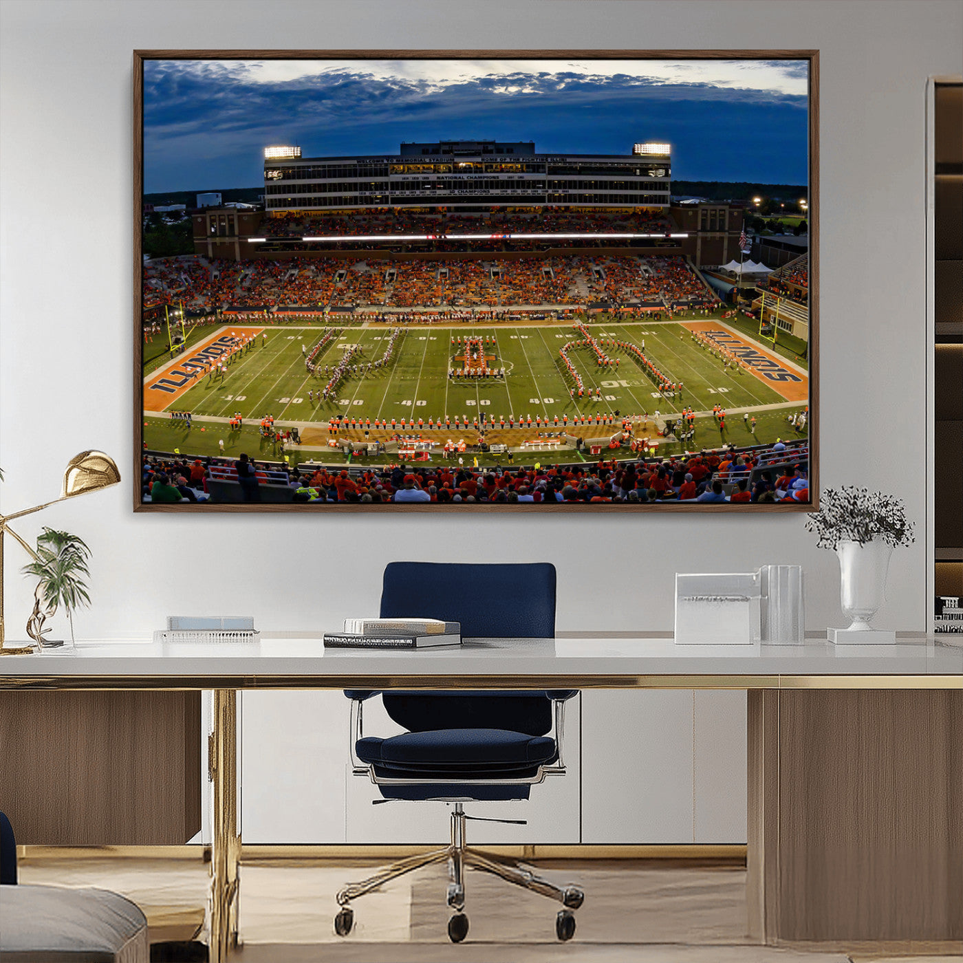 44513-MGV-CV-36X24-University of Illinois Fighting Illini Football Team Print - Champaign Illinois Memorial Stadium