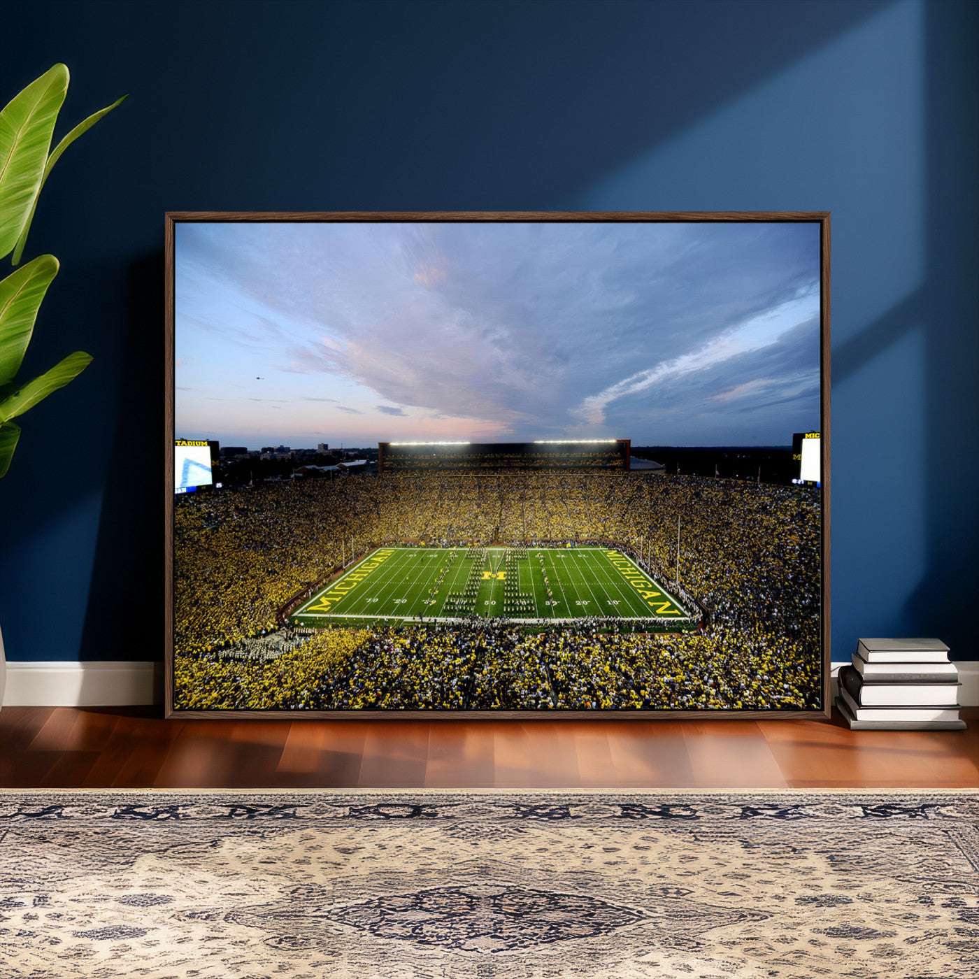 82641-MGV-CV-36X24 - Michigan Stadium Wall Art Canvas Print, Vibrant Game Day Crowd and Sunset Sky Football Field Artwork for Home, Office