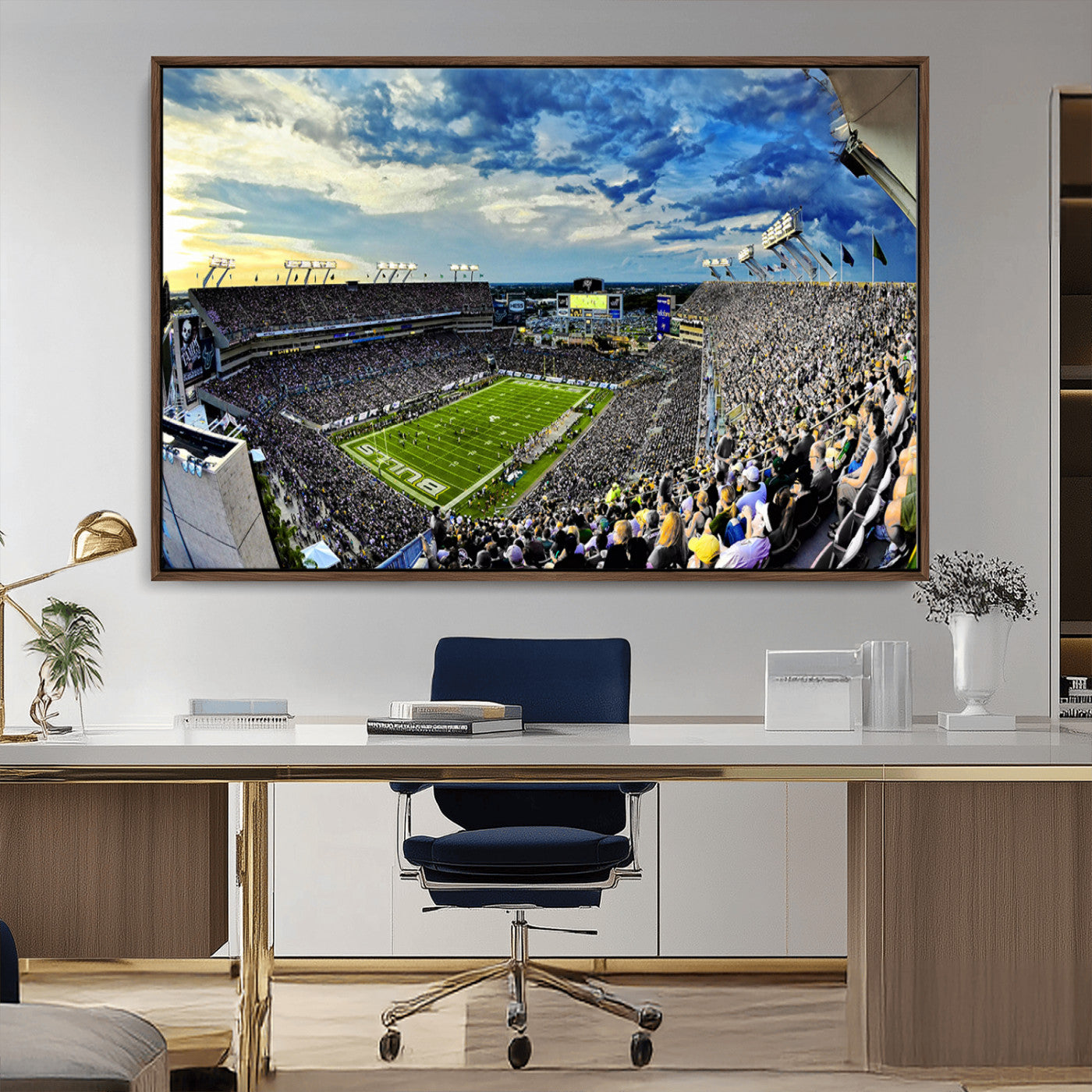 -Framed USF Bulls Football Team Print - Tampa Raymond James Stadium Wall Art Canvas Print