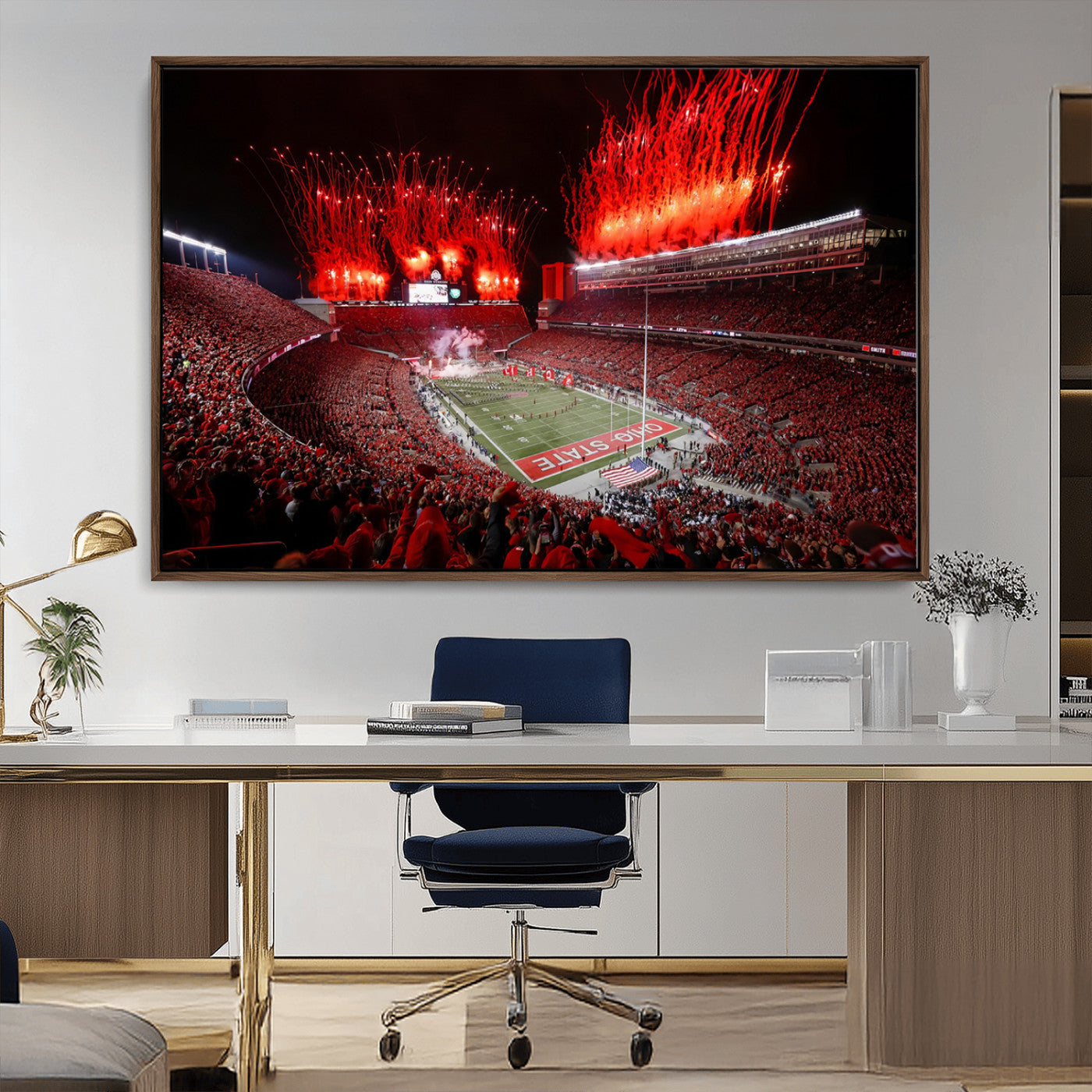 56909-MGV-CV-36X24-Ohio State University Buckeyes Football Team Print - Columbus Ohio Stadium Wall Art Canvas Print