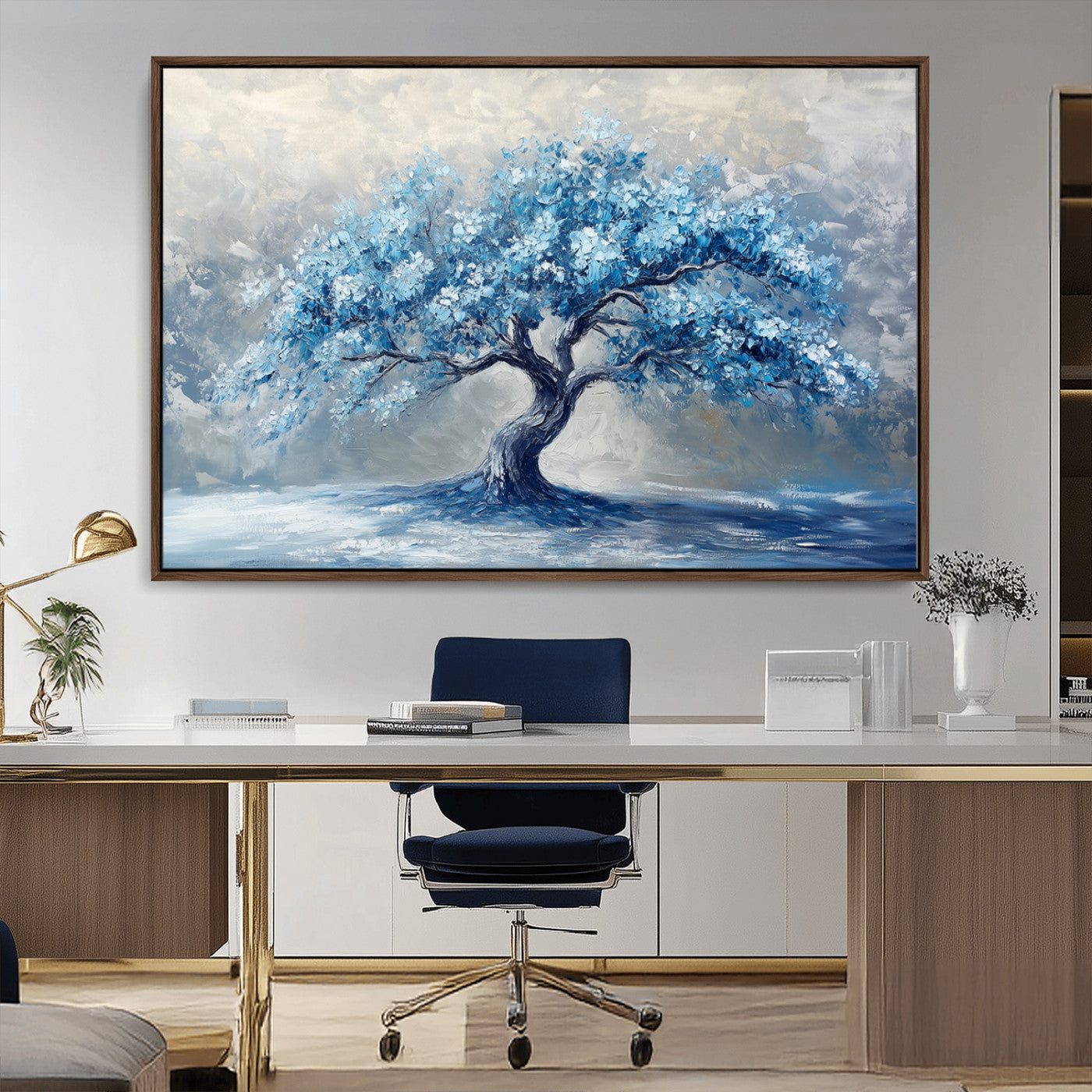 56105-MGV-CV-36X24-Abstract Blue Tree Art Canvas Print, Majestic Tree Wall Art Print for Farmhouse Decor