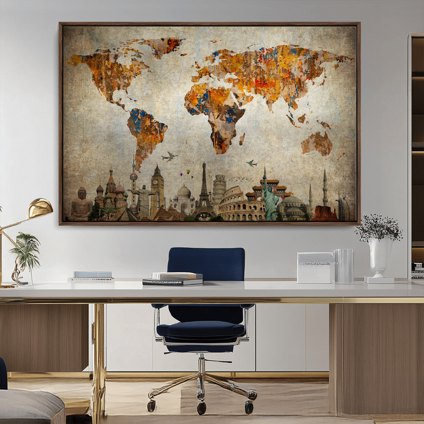 54918-MGV-FC-36X24_Walnut-Push Pin World Map Canvas Print – Travel Tracker Wall Art for Couples, Perfect Anniversary Gift for Home or Office Decor